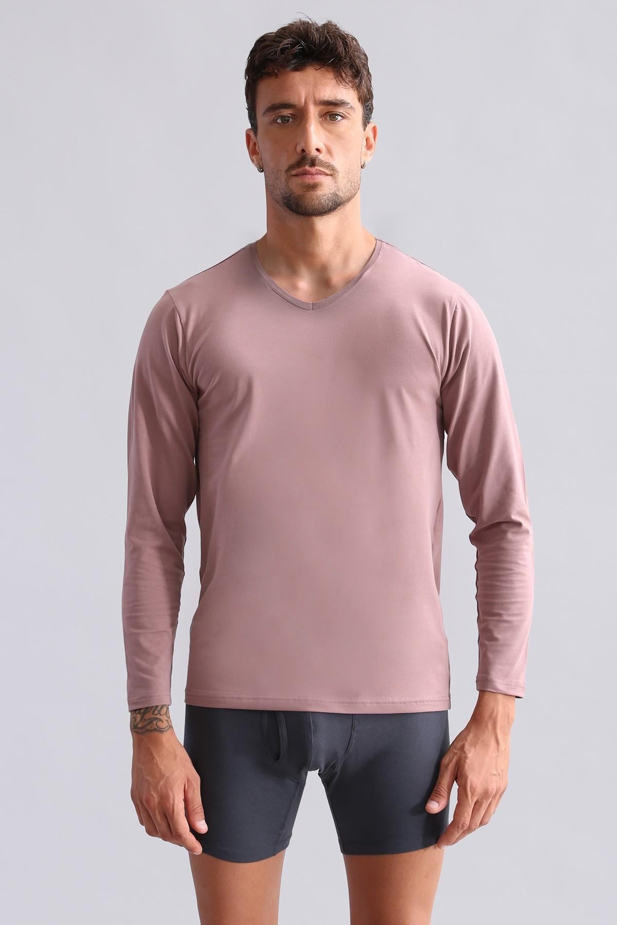 Mısırlı Modal by TENCEL HERCULES Slim Fit V Yaka Uzun Kollu Fanila / T-Shirt Lavender