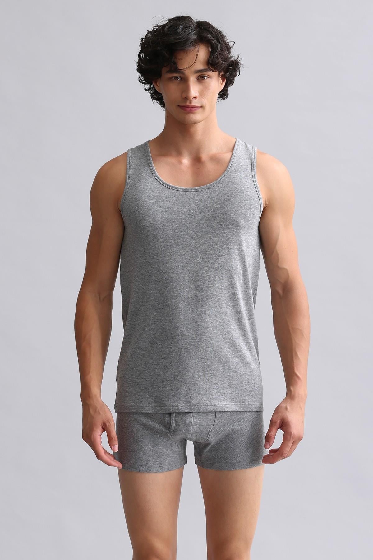 Mısırlı Modal by TENCEL HERCULES Slim Fit Basic Atlet Gri Melanj