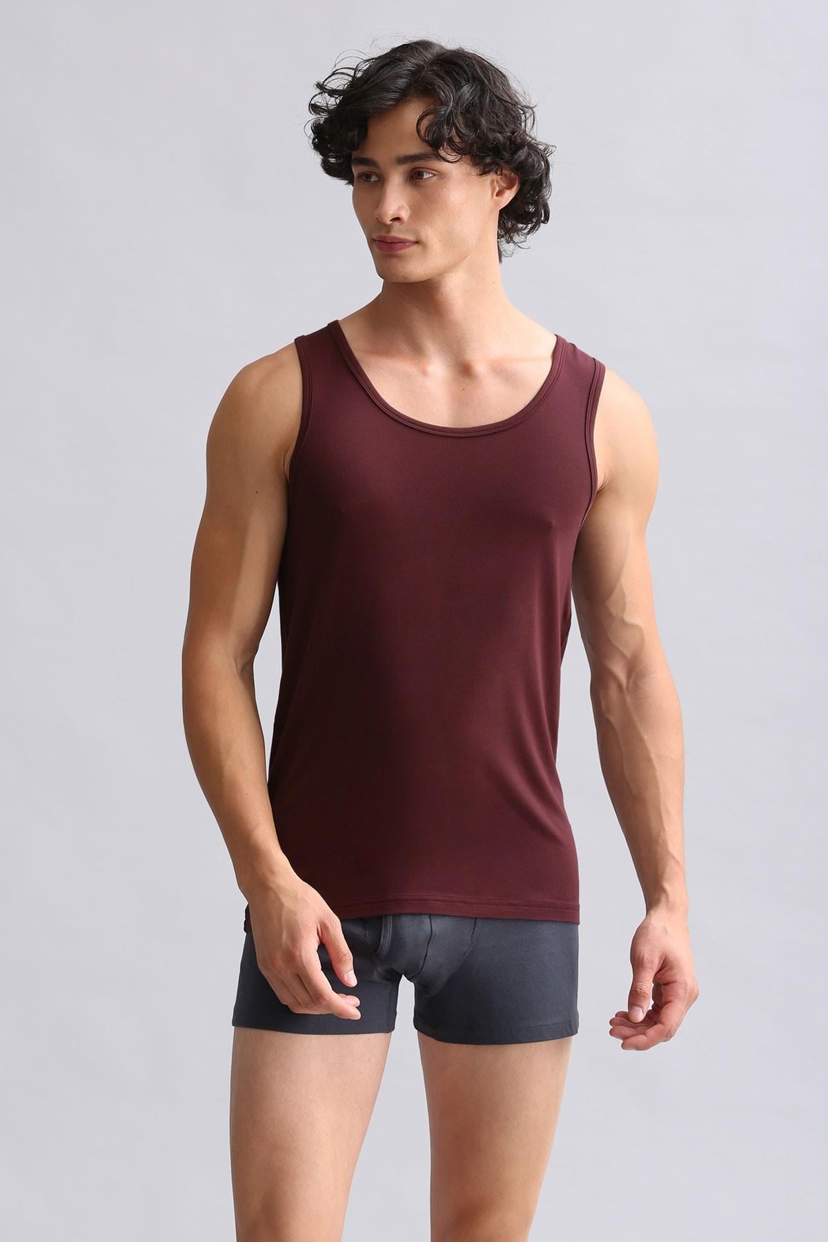 Mısırlı Modal by TENCEL HERCULES Slim Fit Basic Atlet Bordo