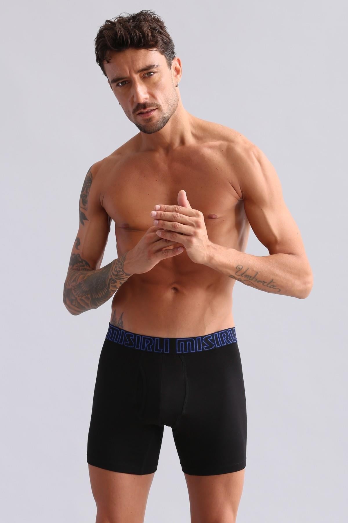 Mısırlı Modal by TENCEL SPARTACUS PERFORMANCE Long Boxer Mavi Lastikli Siyah