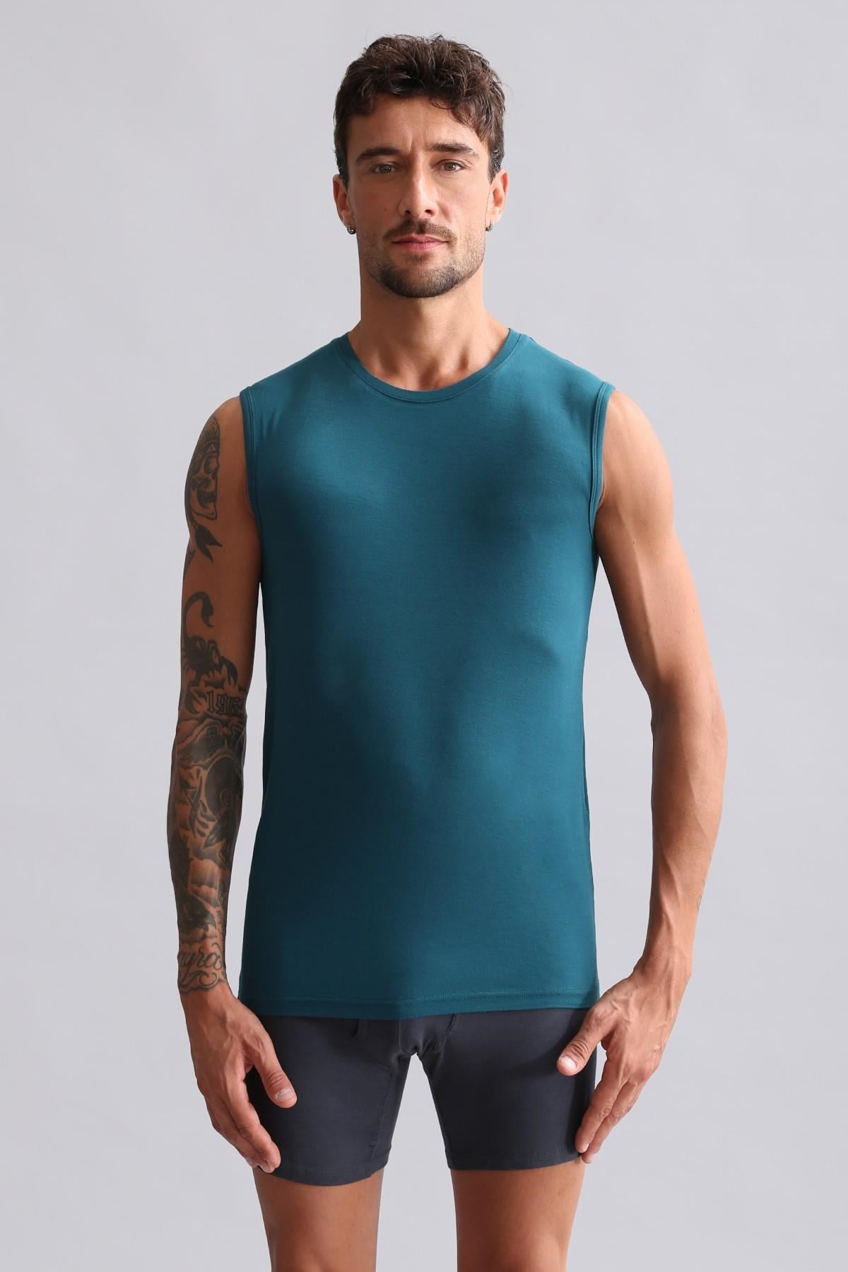 Mısırlı ORGANIC Pamuklu HERCULES Slim Fit Bisiklet Yaka Sporcu Atlet / T-Shirt Fit Green