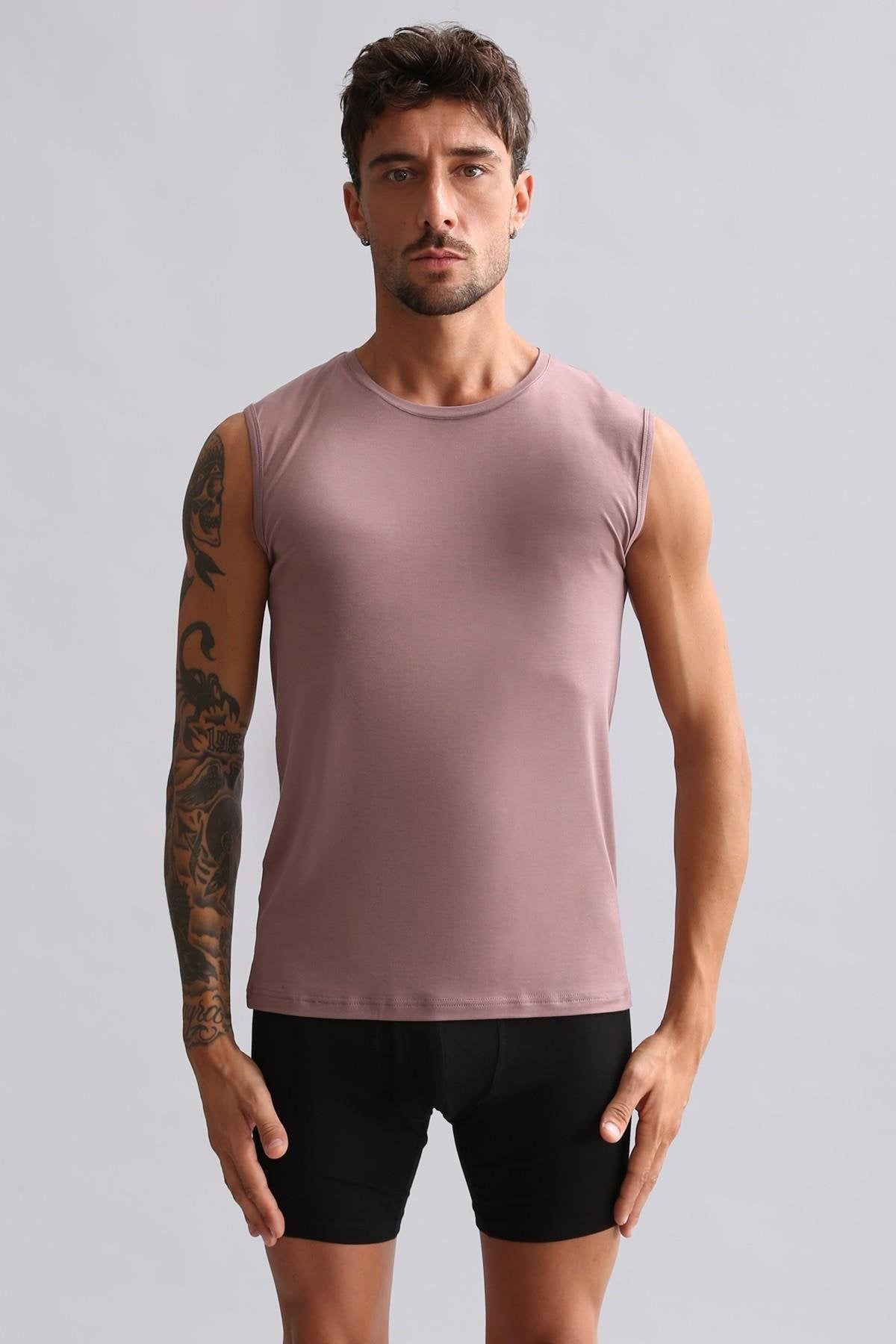 Mısırlı ORGANIC Pamuklu HERCULES Slim Fit Bisiklet Yaka Sporcu Atlet / T-Shirt Lavender