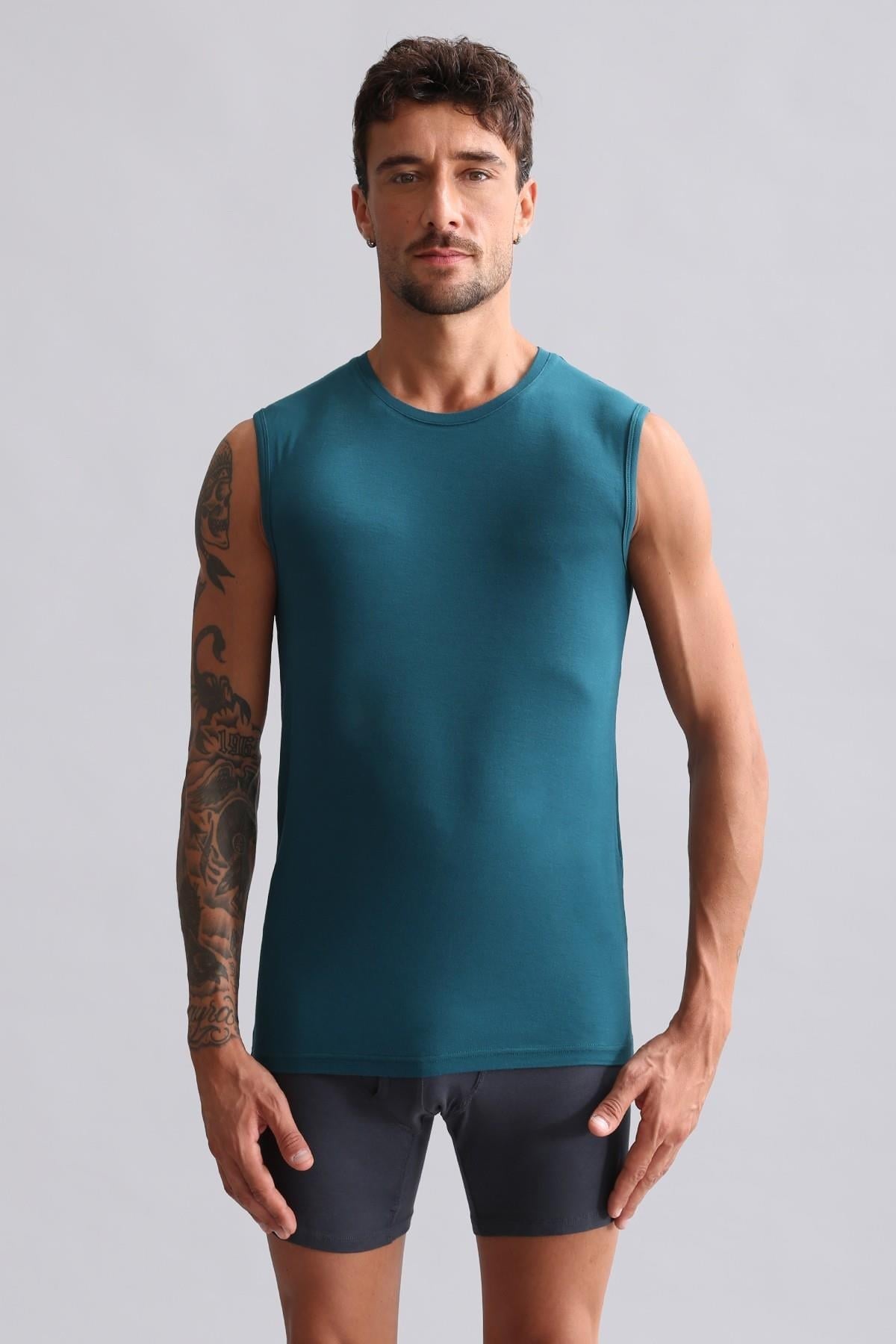 Mısırlı ORGANIC Pamuklu HERCULES Slim Fit Bisiklet Yaka Sporcu Atlet / T-Shirt Fit Green