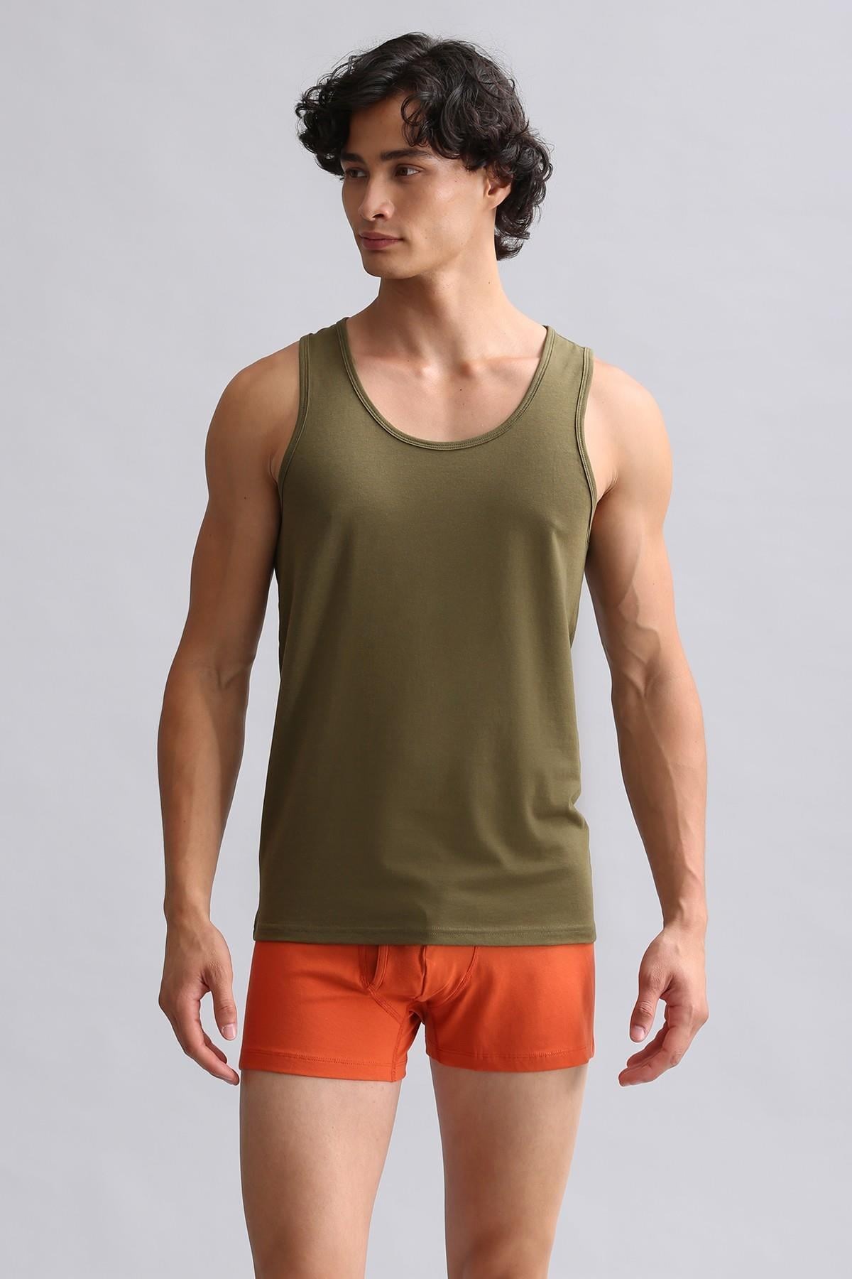 Mısırlı ORGANIC Pamuklu HERCULES Slim Fit Basic Atlet Koyu Haki