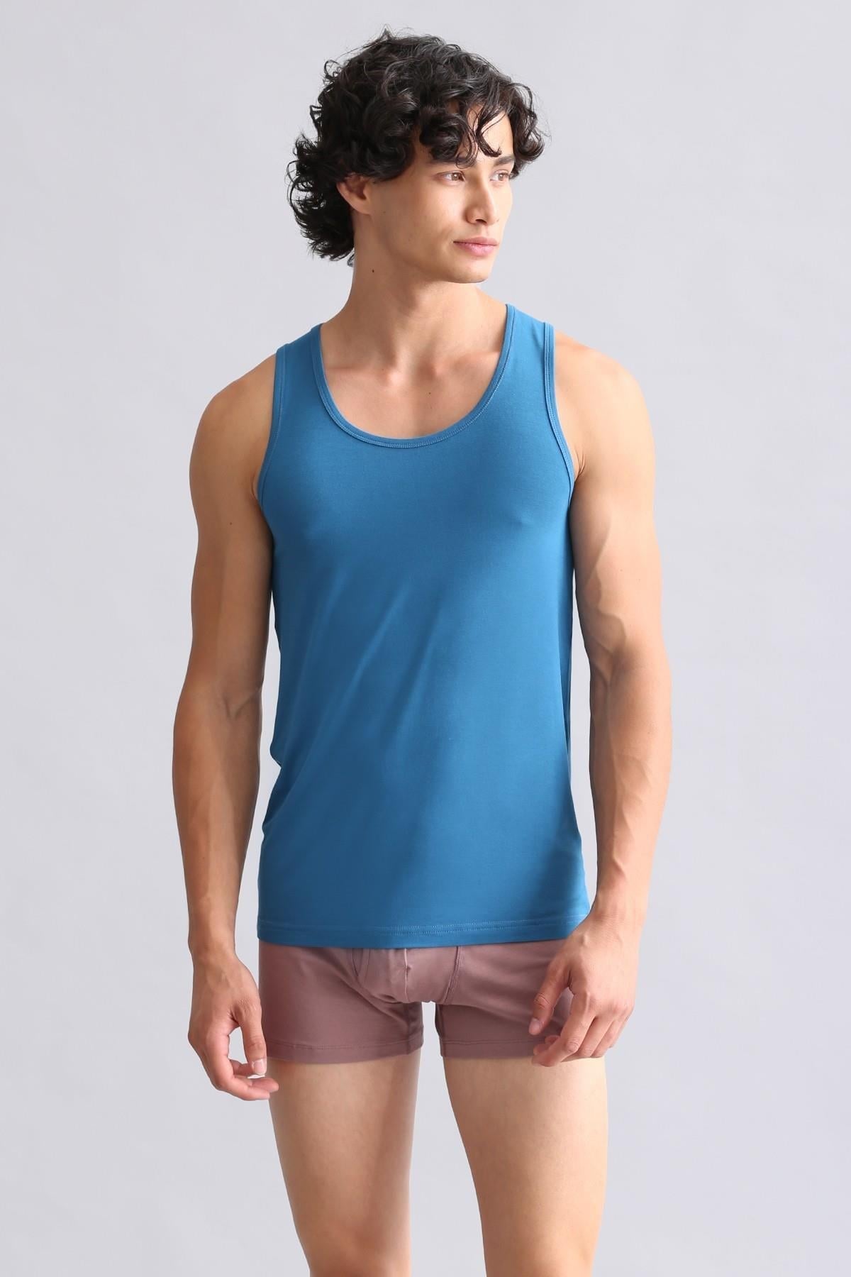 Mısırlı ORGANIC Pamuklu HERCULES Slim Fit Basic Atlet Petrol