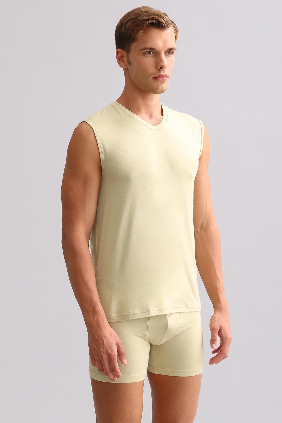 Mısırlı ORGANIC Pamuklu ZEUS LUXURY Regular Fit V Yaka Sporcu Atlet / T-Shirt Haki Ada