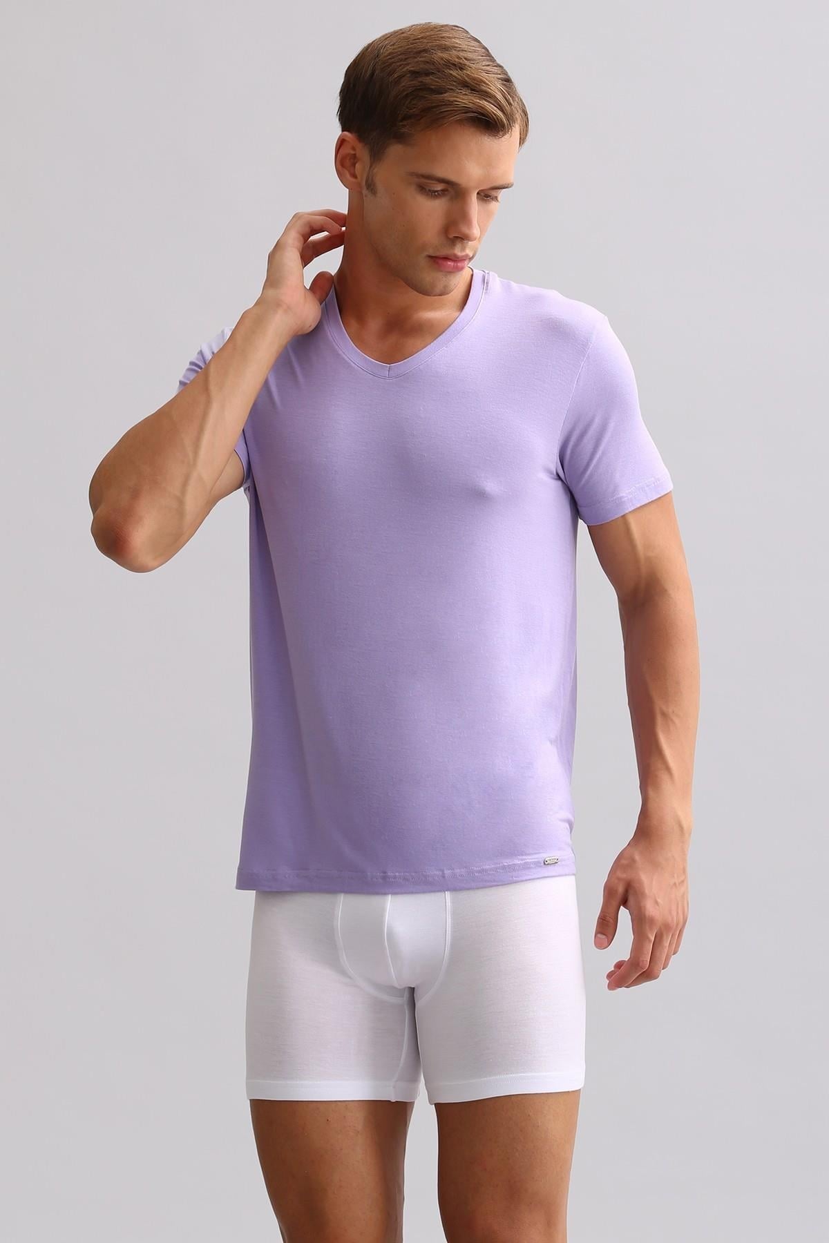 Mısırlı ORGANIC Pamuklu ZEUS LUXURY Regular Fit V Yaka Fanila / T-Shirt Mor
