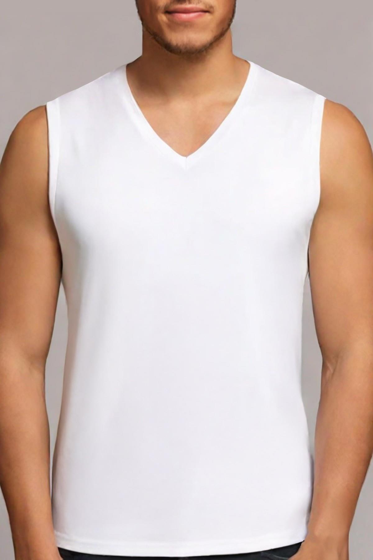 Mısırlı Organik Pamuklu V Yaka Beyaz Sporcu Atlet / T-Shirt