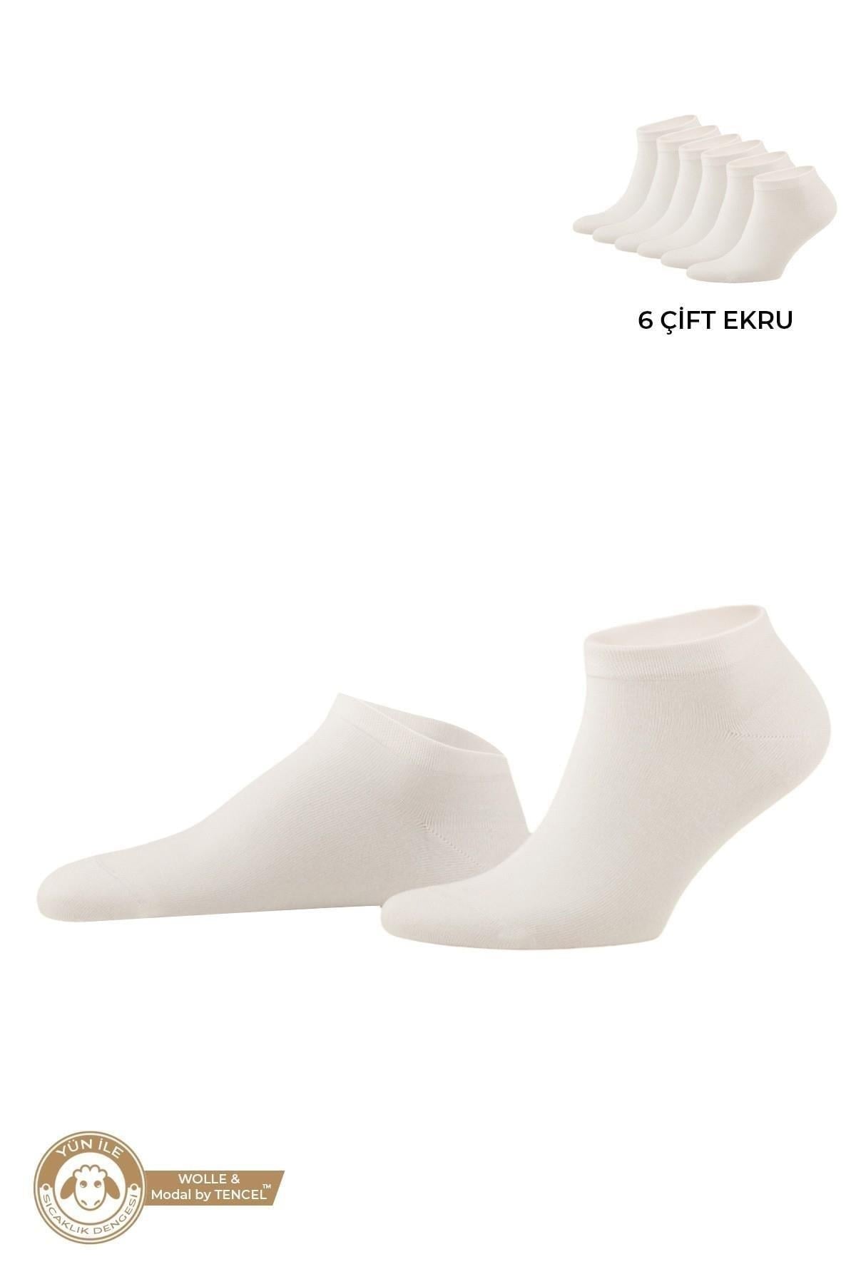 Mısırlı Unisex Modal by TENCEL & Yün Karışımlı 6 Çift Patik Çorap Ekru