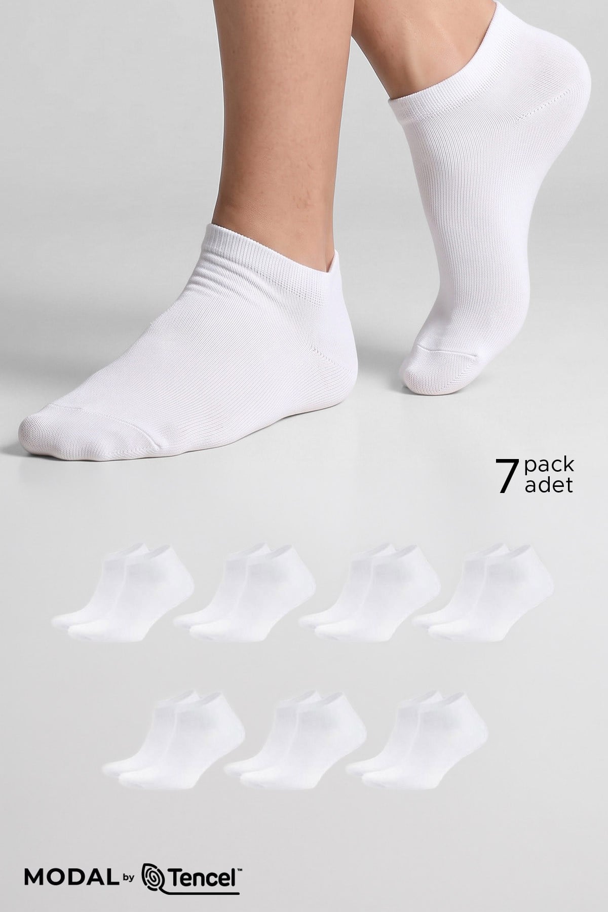 Mısırlı Unisex Modal Yedi Çift Patik Çorap Beyaz