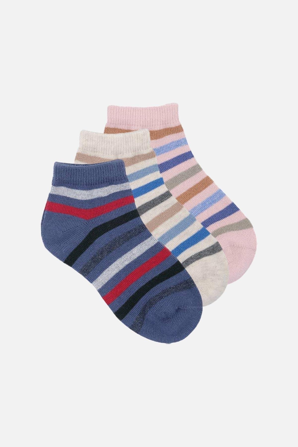 Mısırlı Unisex Pamuklu 3 Çift Çocuk Patik Çorap Çok Renkli