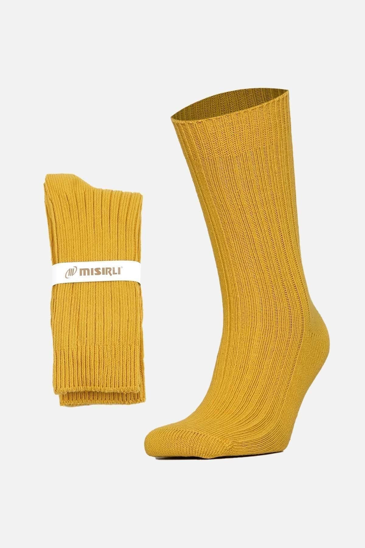 Mısırlı Unisex Pamuklu Bio Cotton Kışlık Soket Çorap Hardal