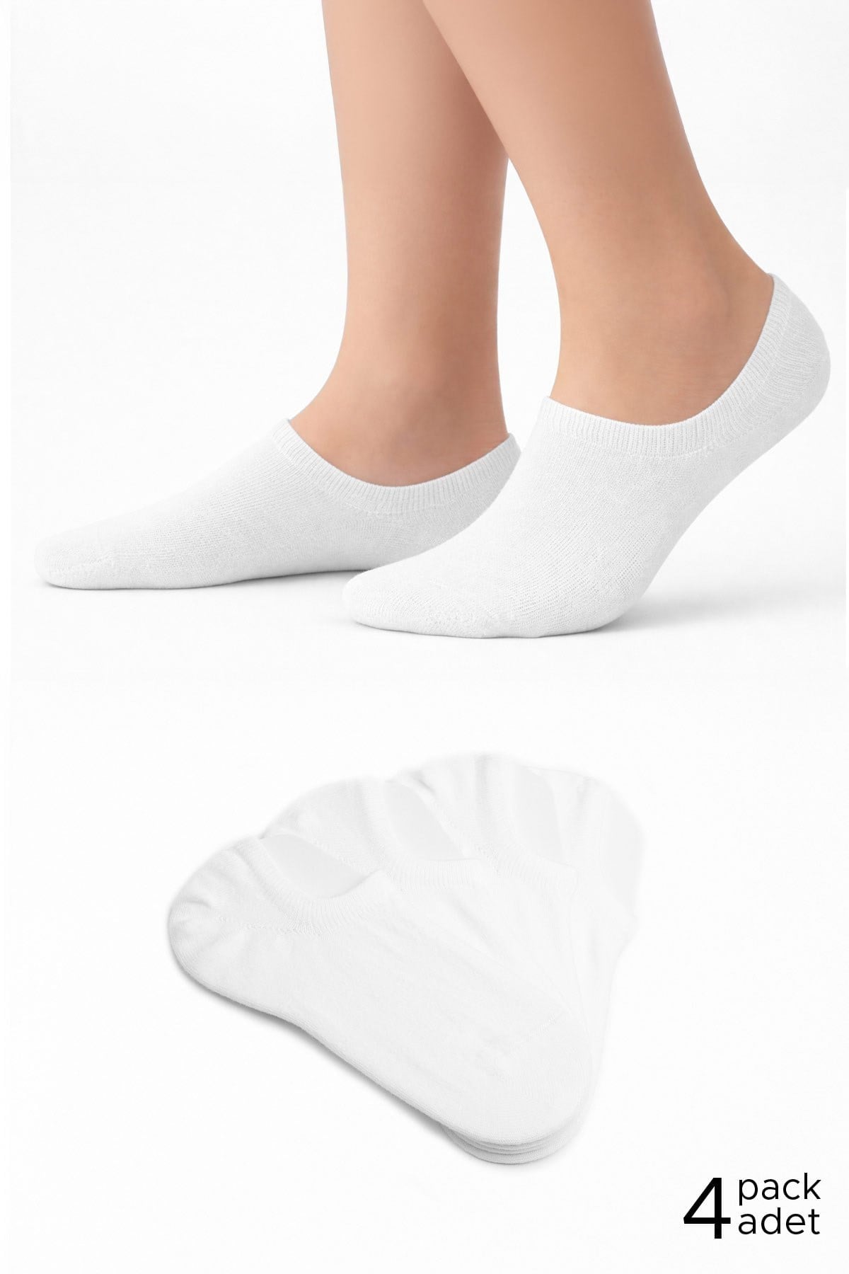 Mısırlı Unisex Pamuklu Süper Fit 4 Çift Sneaker Çorap Beyaz