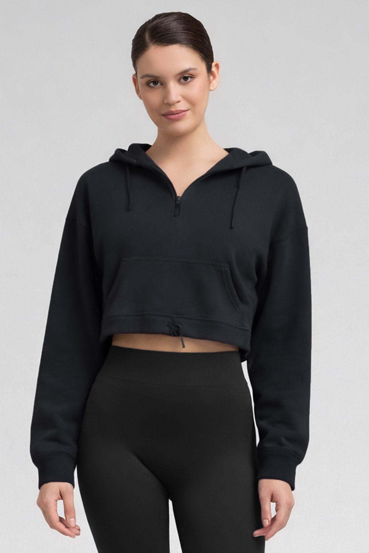 Mısırlı Yarım Fermuarlı Kapüşonlu Orta Sweatshirt Antrasit