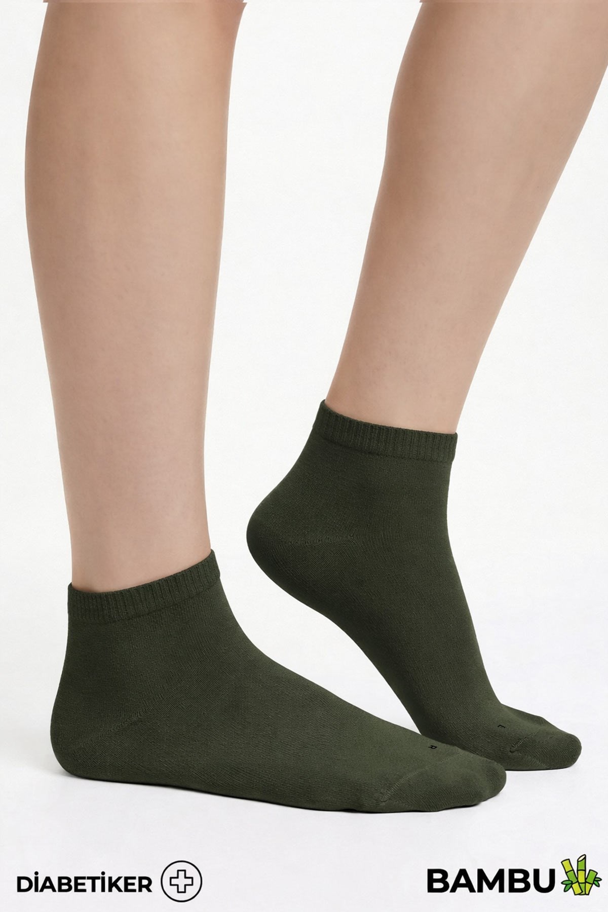 Unisex Bambu Diyabetik Sneaker Çorap Haki