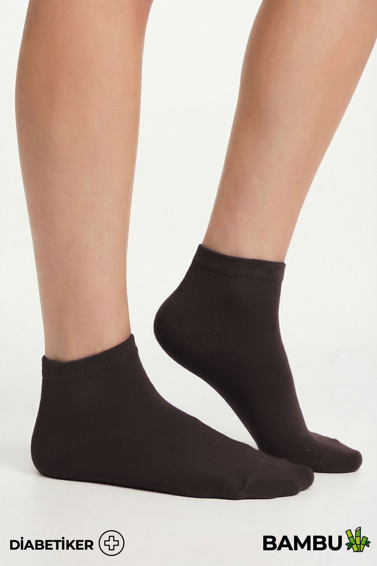 Unisex Bambu Diyabetik Sneaker Çorap Kahverengi