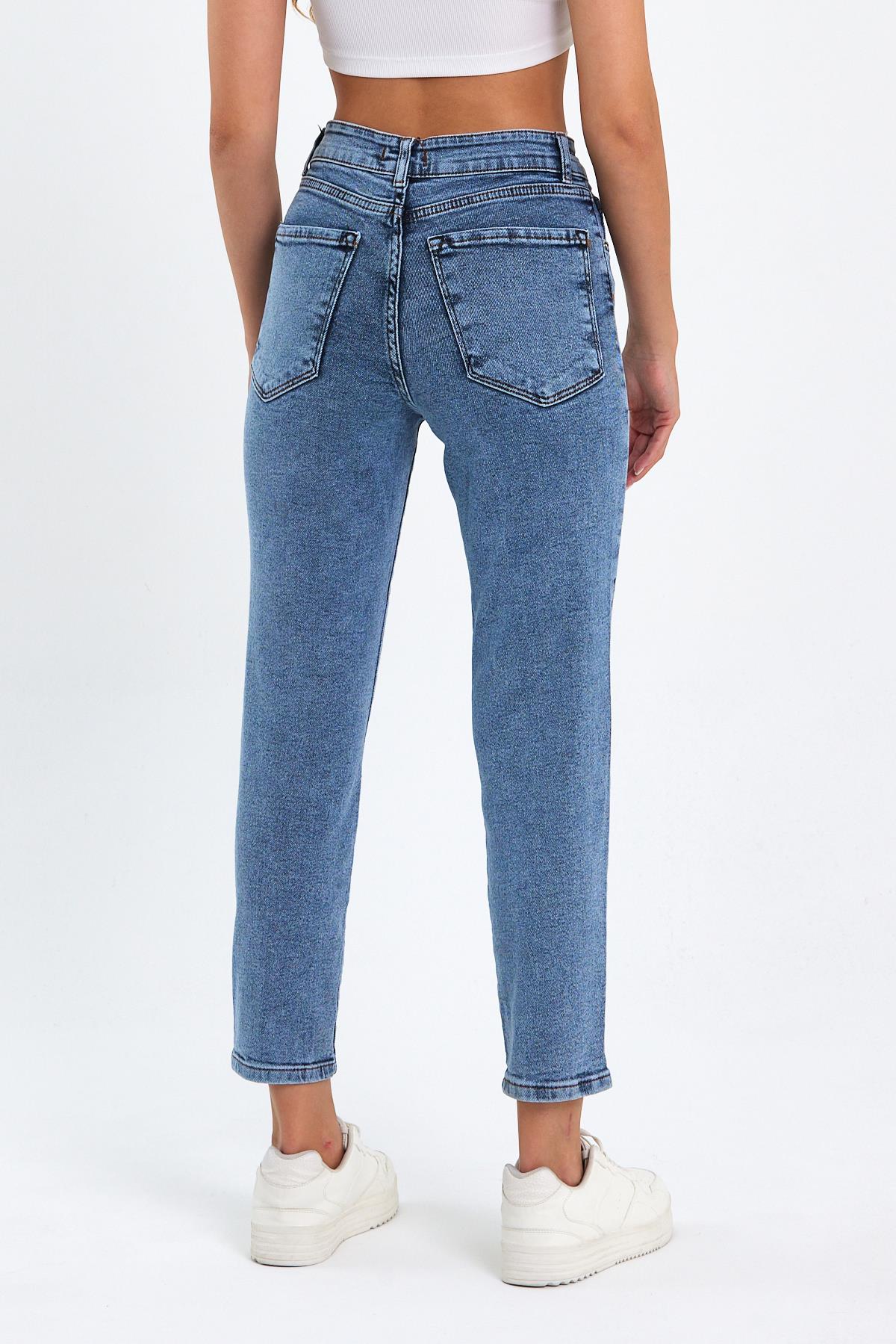 Açık Mavi Mom Jeans Likralı Kot Pantolon TREF-acik-mavi-mom-jeans-431