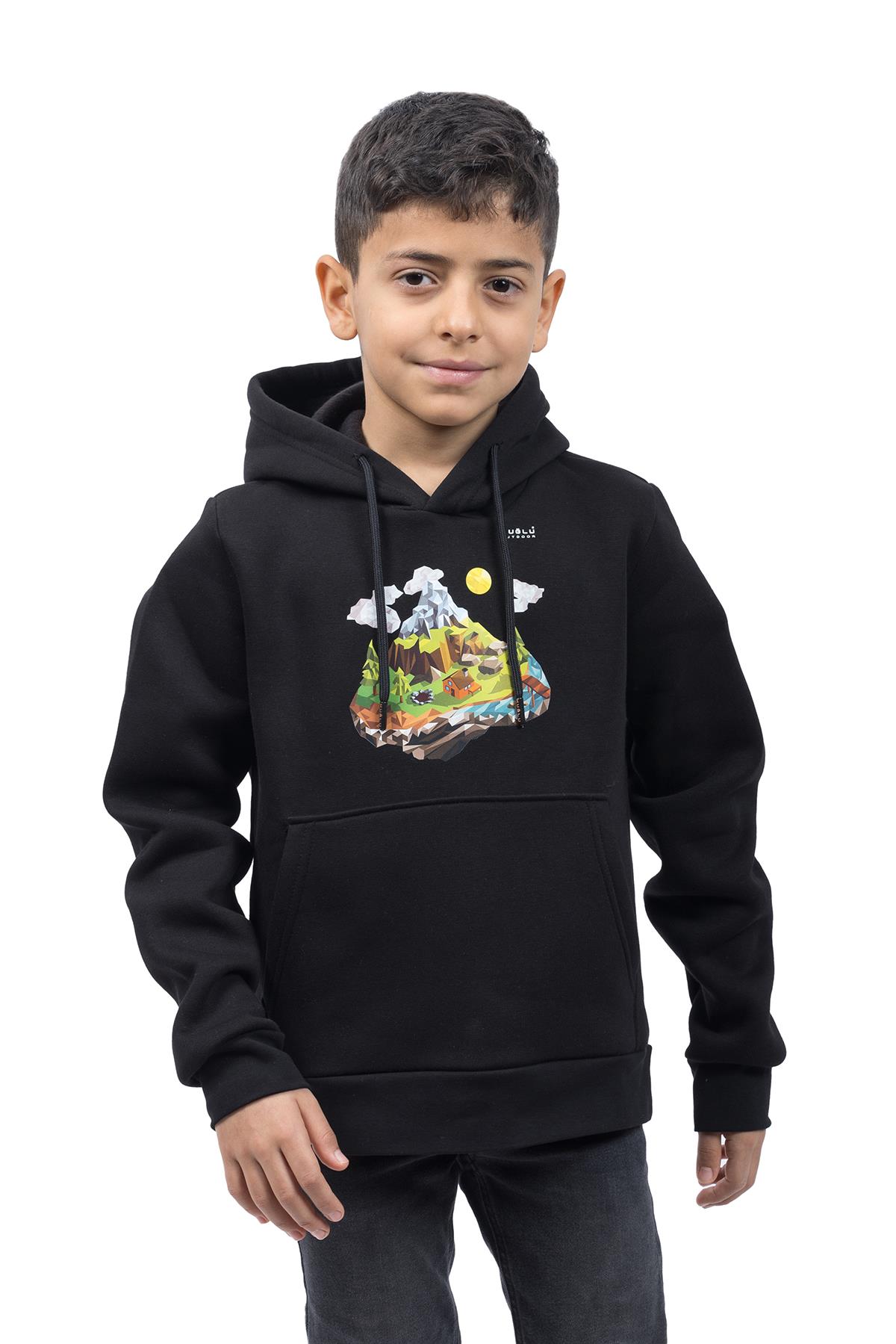 hugluoutdoorSiyah Çocuk Kapüşonlu Sweatshirt