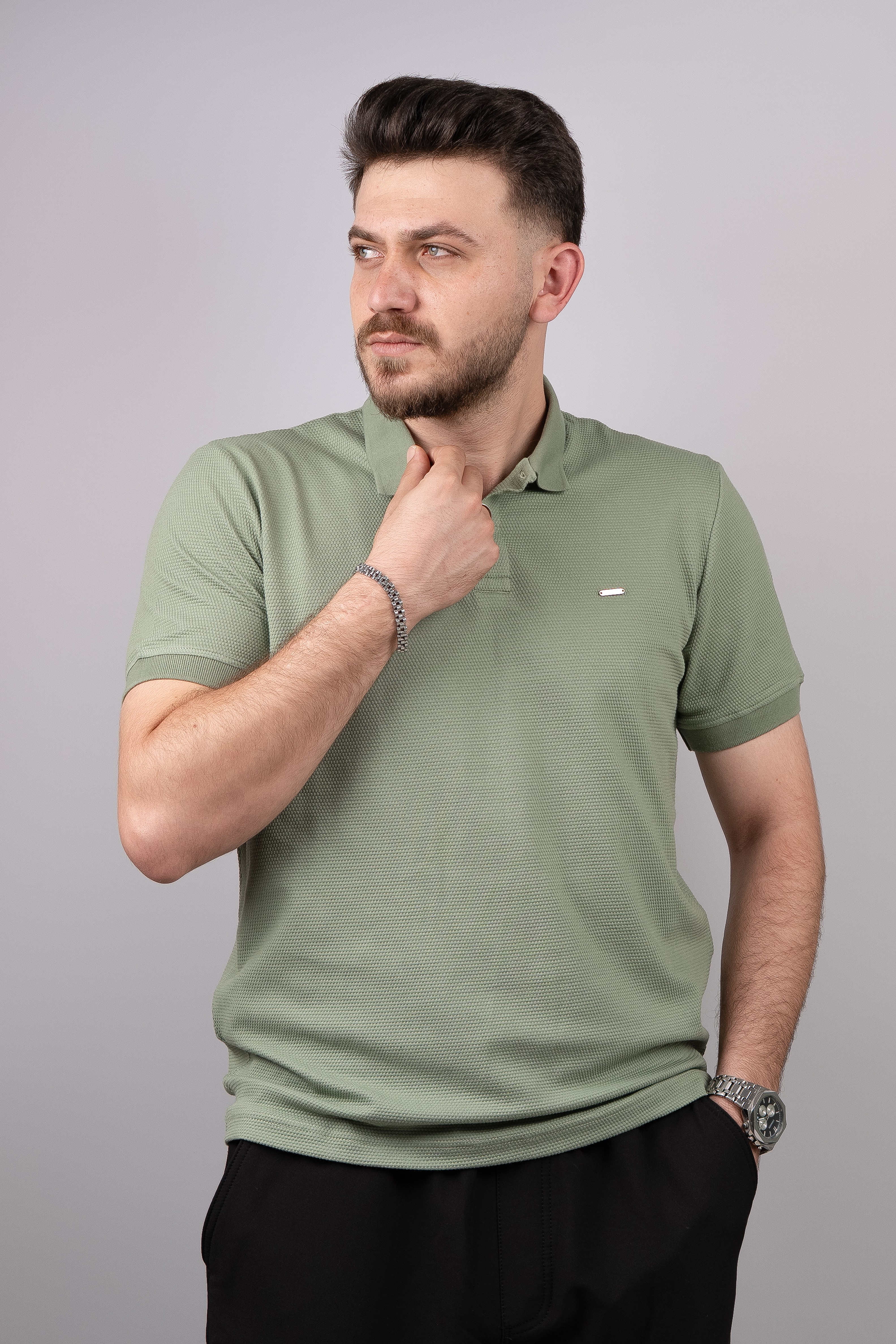 Huğlu Outdoor Çağla Yeşili Petek Desen Polo Yaka T-Shirt 