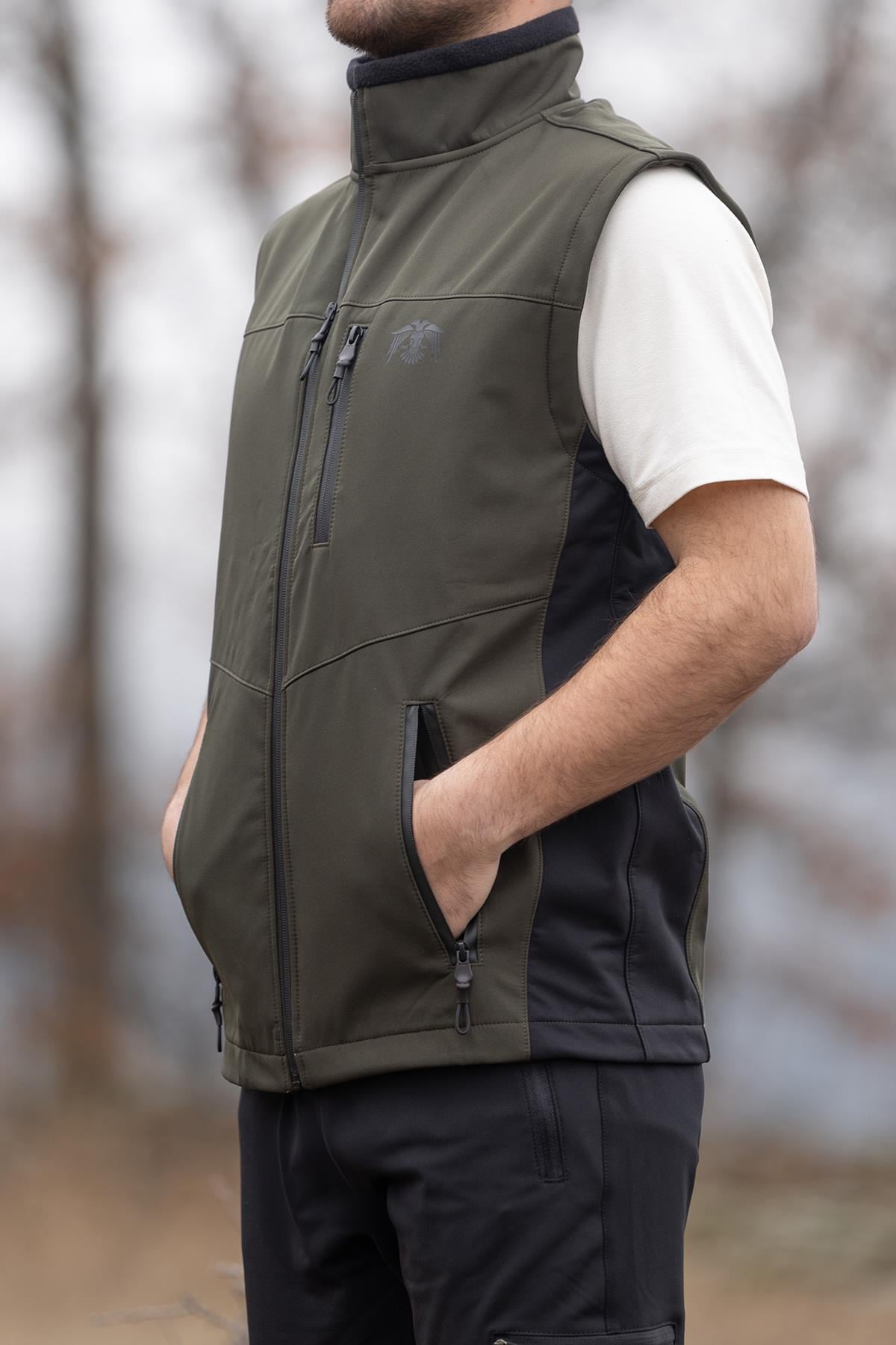 hugluoutdoorHaki Softshell Yelek Fermuarlı Cepli Mevsimlik