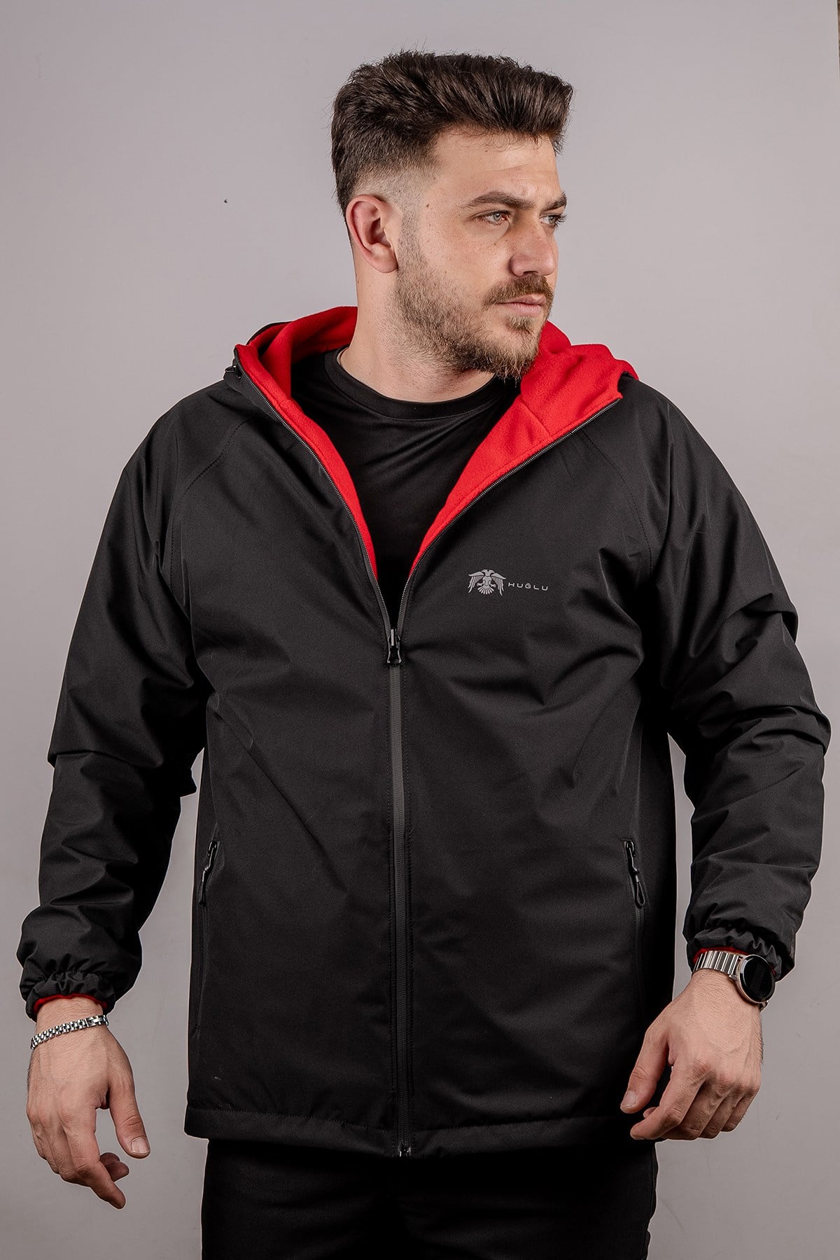 Huğlu Outdoor SİYAH- KIRMIZI ÇİFT TARAFLI YAĞMURLUK