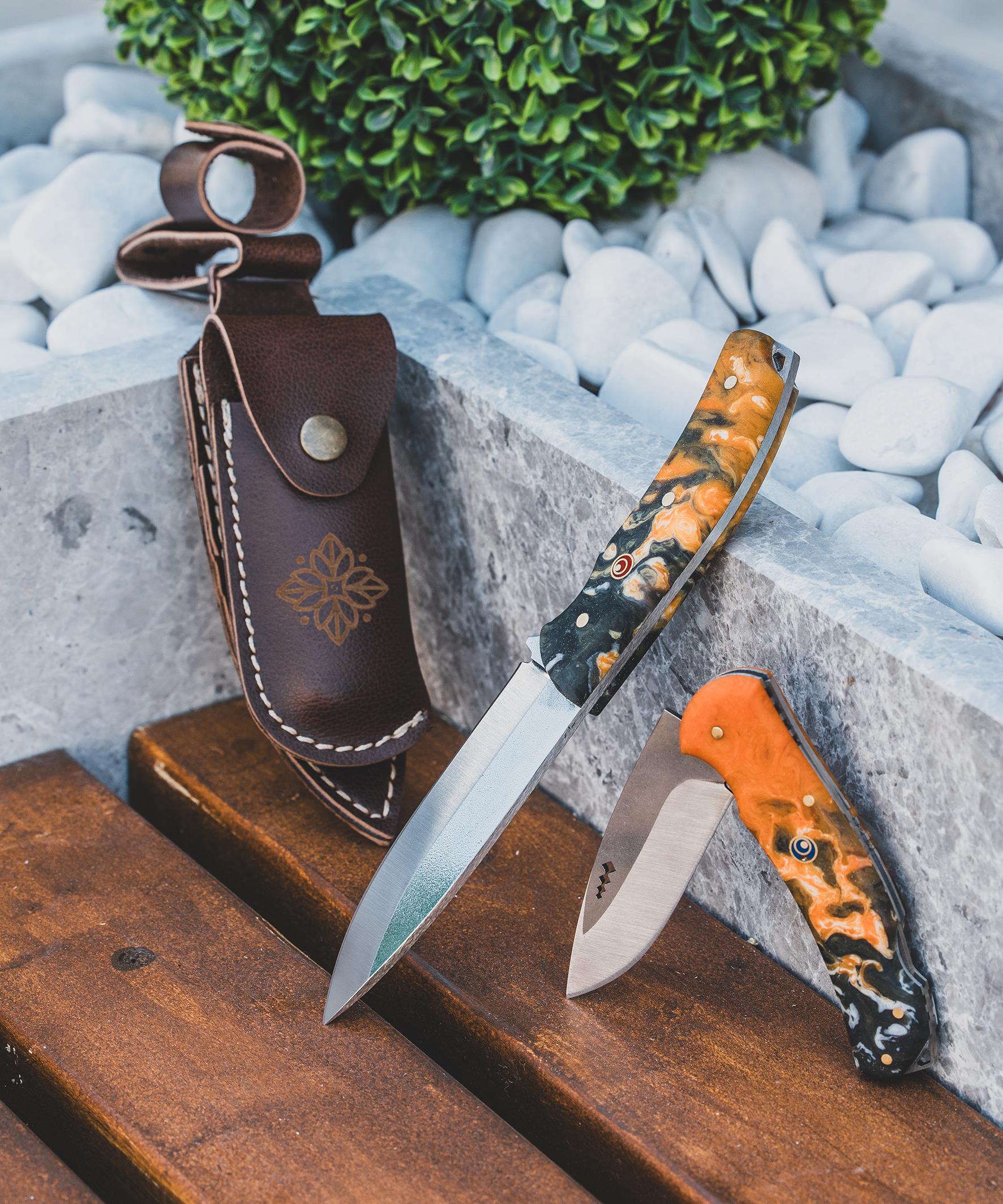hugluoutdoorBaba Oğul Çakılı Turuncu + Siyah Çift renkli bıçak seti