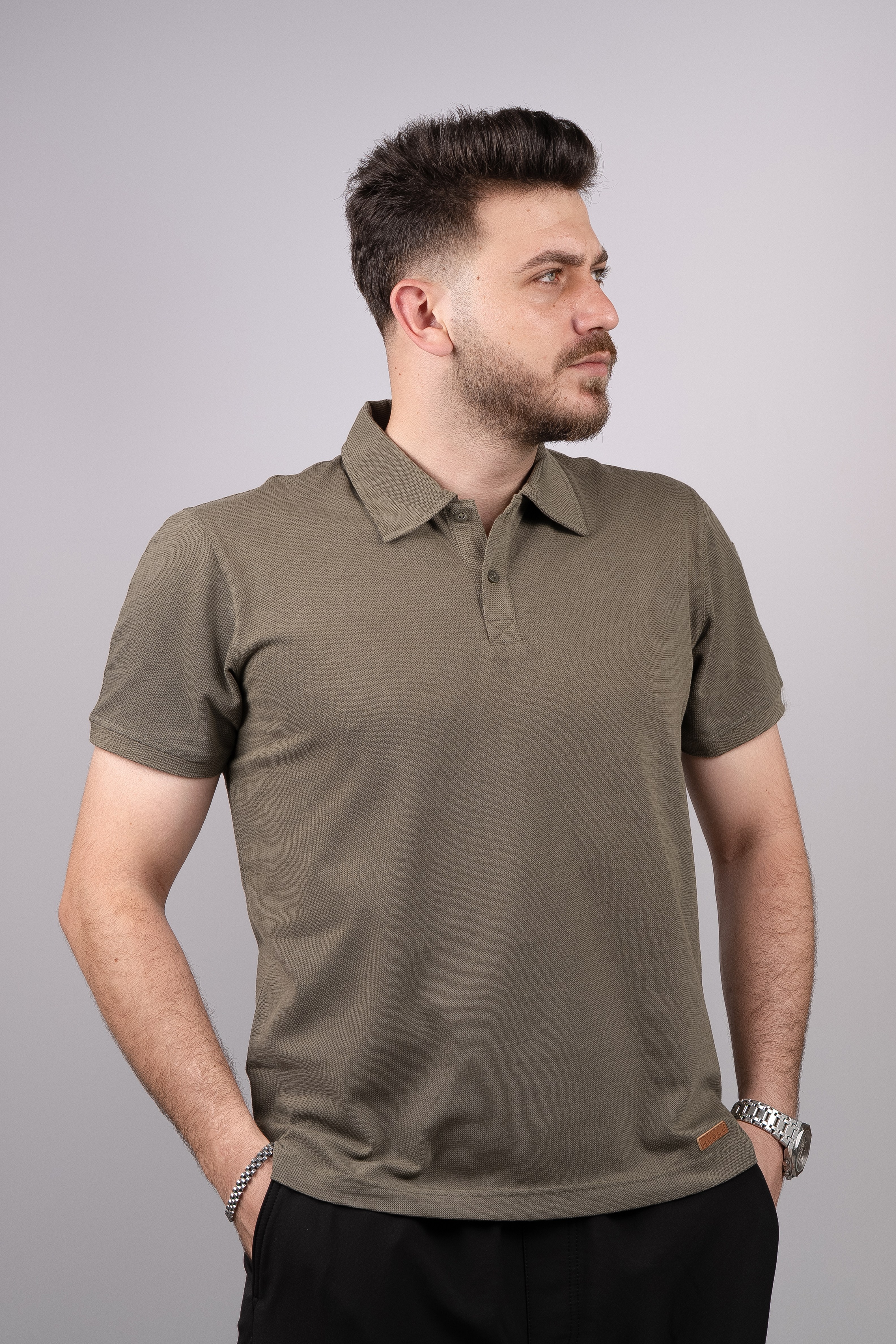 Huğlu Outdoor Polo Yaka Sırtı ve Koltuk Altı Fileli Haki T-Shirt