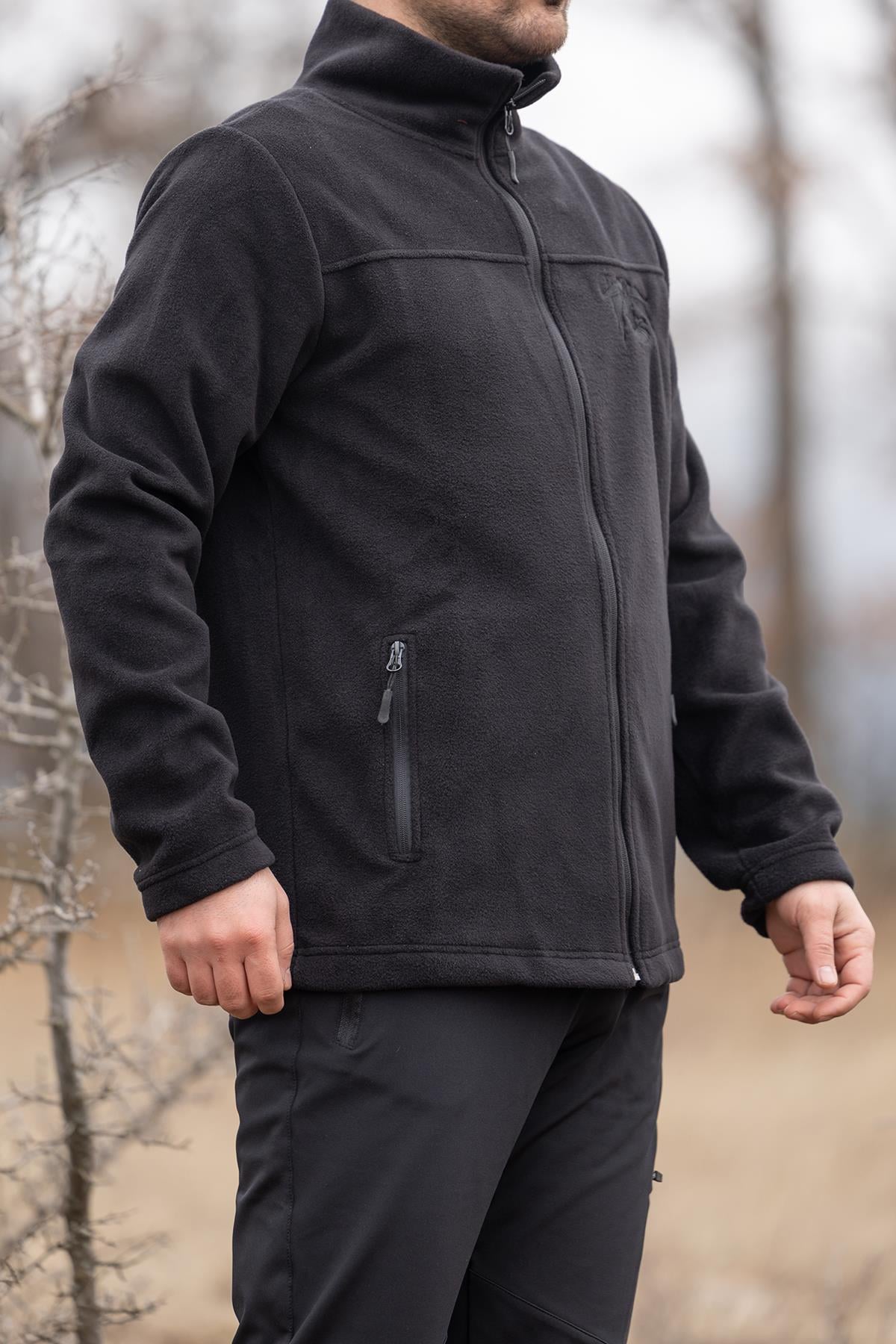 hugluoutdoorSiyah Polar Hırka Kartal Nakışlı