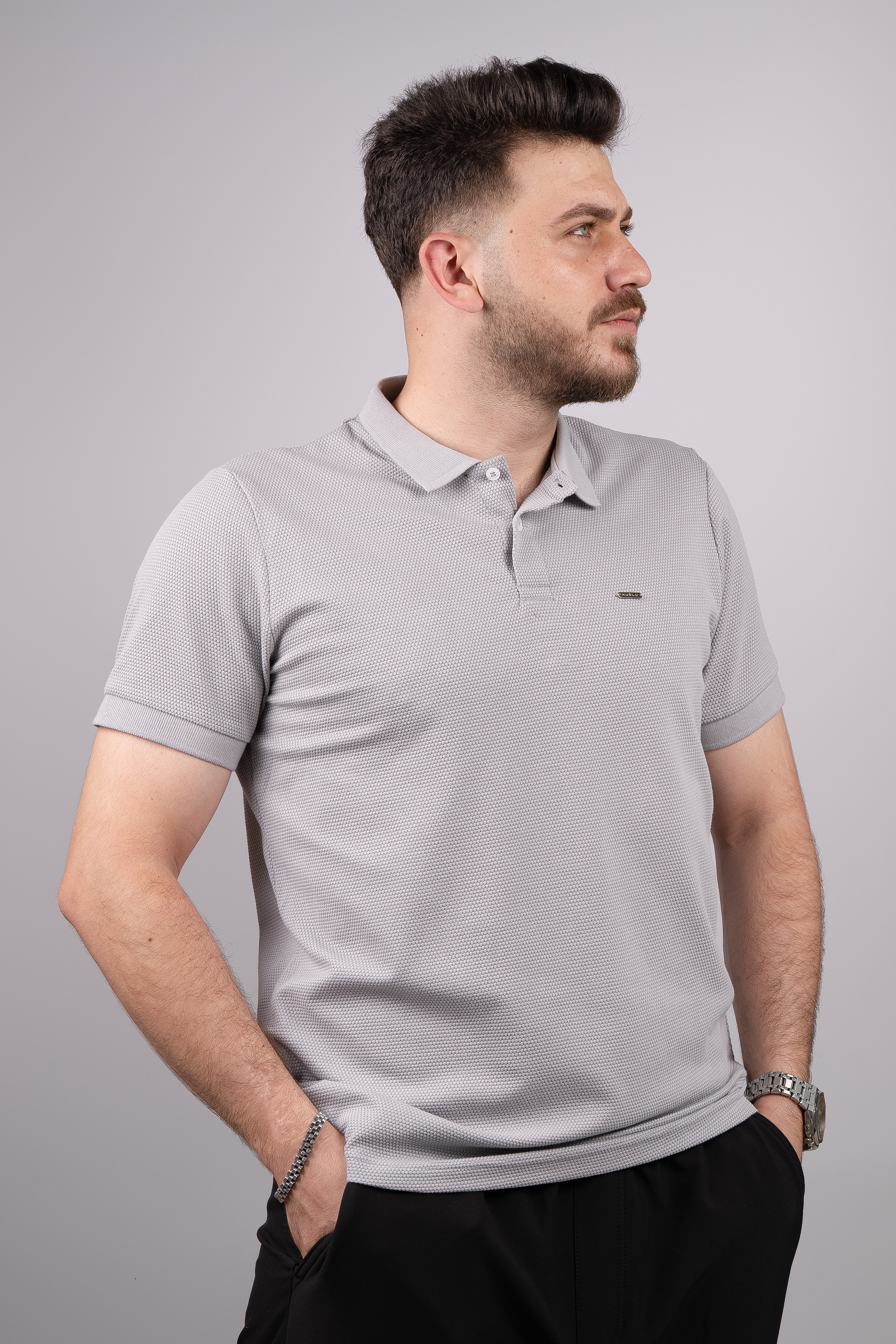 Huğlu Outdoor Açık Gri Petek Desen Polo Yaka T-Shirt 