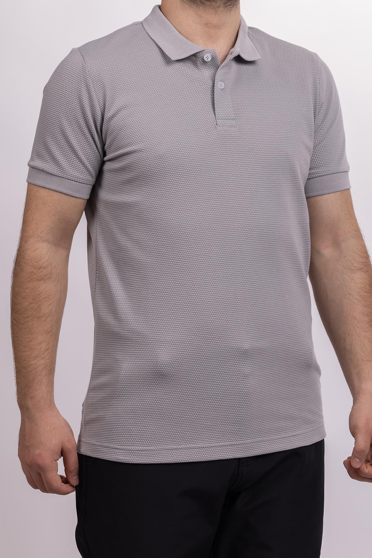 hugluoutdoorAçık Gri Petek Desen Polo Yaka T-Shirt 
