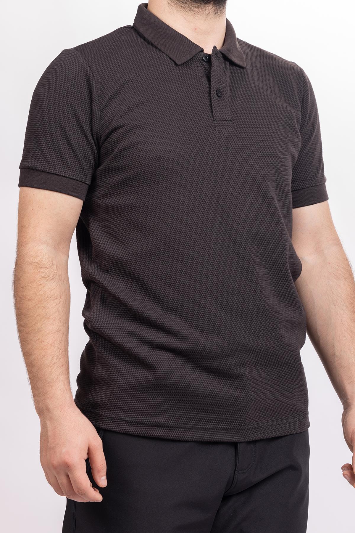 hugluoutdoorSiyah Petek Desen Polo Yaka T-Shirt 