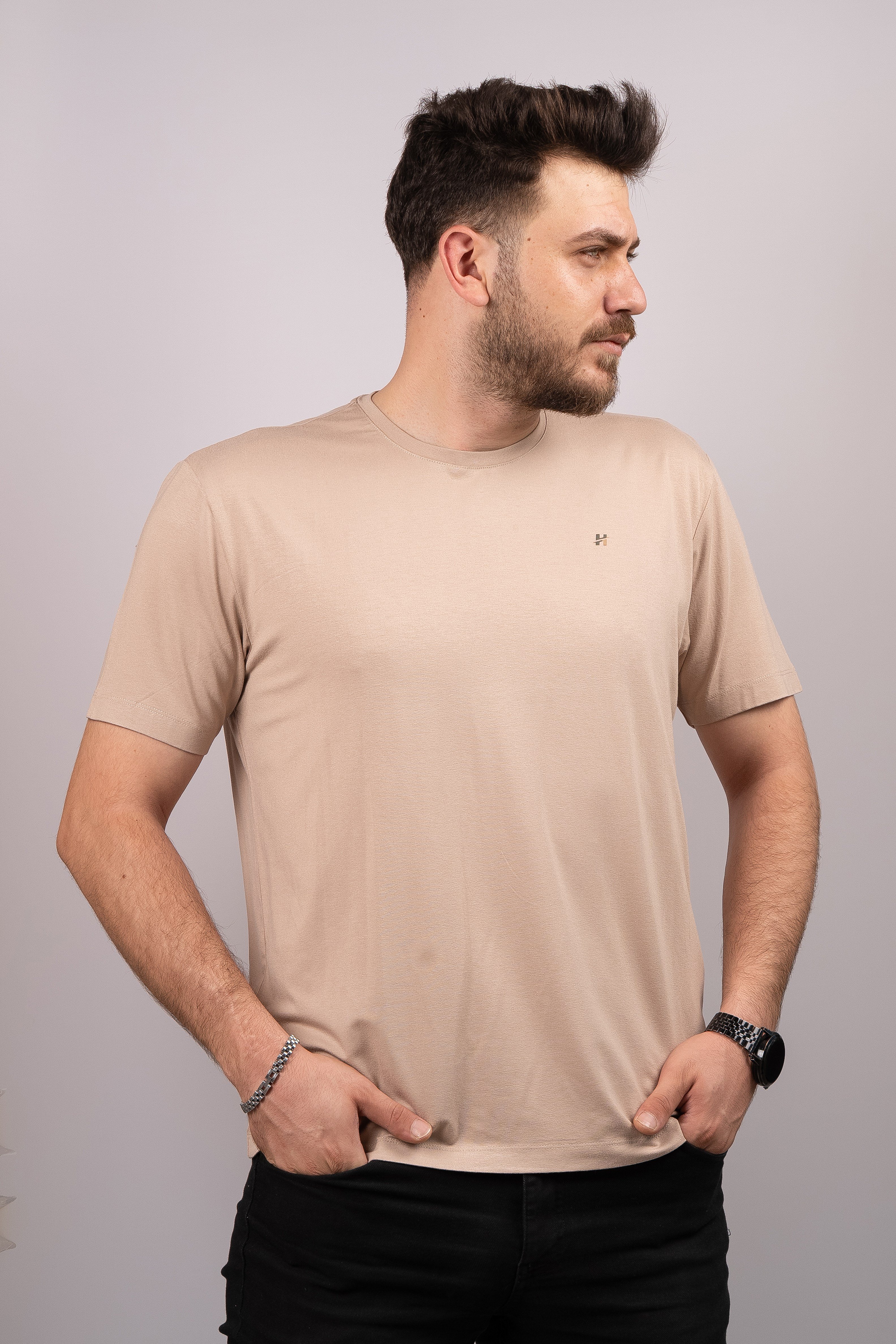 Huğlu Outdoor Bej Rahat Kalıp Viscon T-shirt