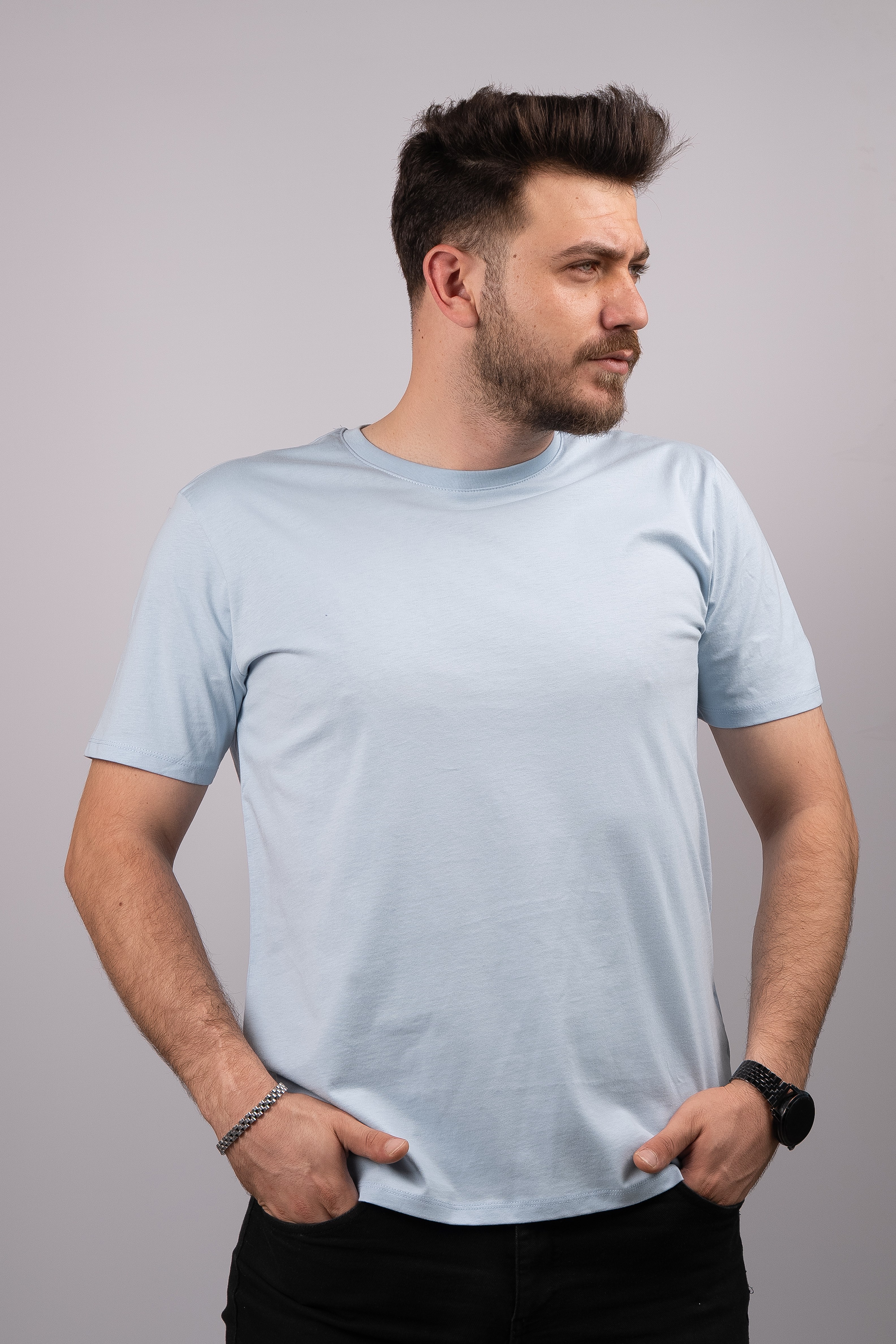 Huğlu Outdoor Fit Kalıp Baskısız Mavi T-shirt