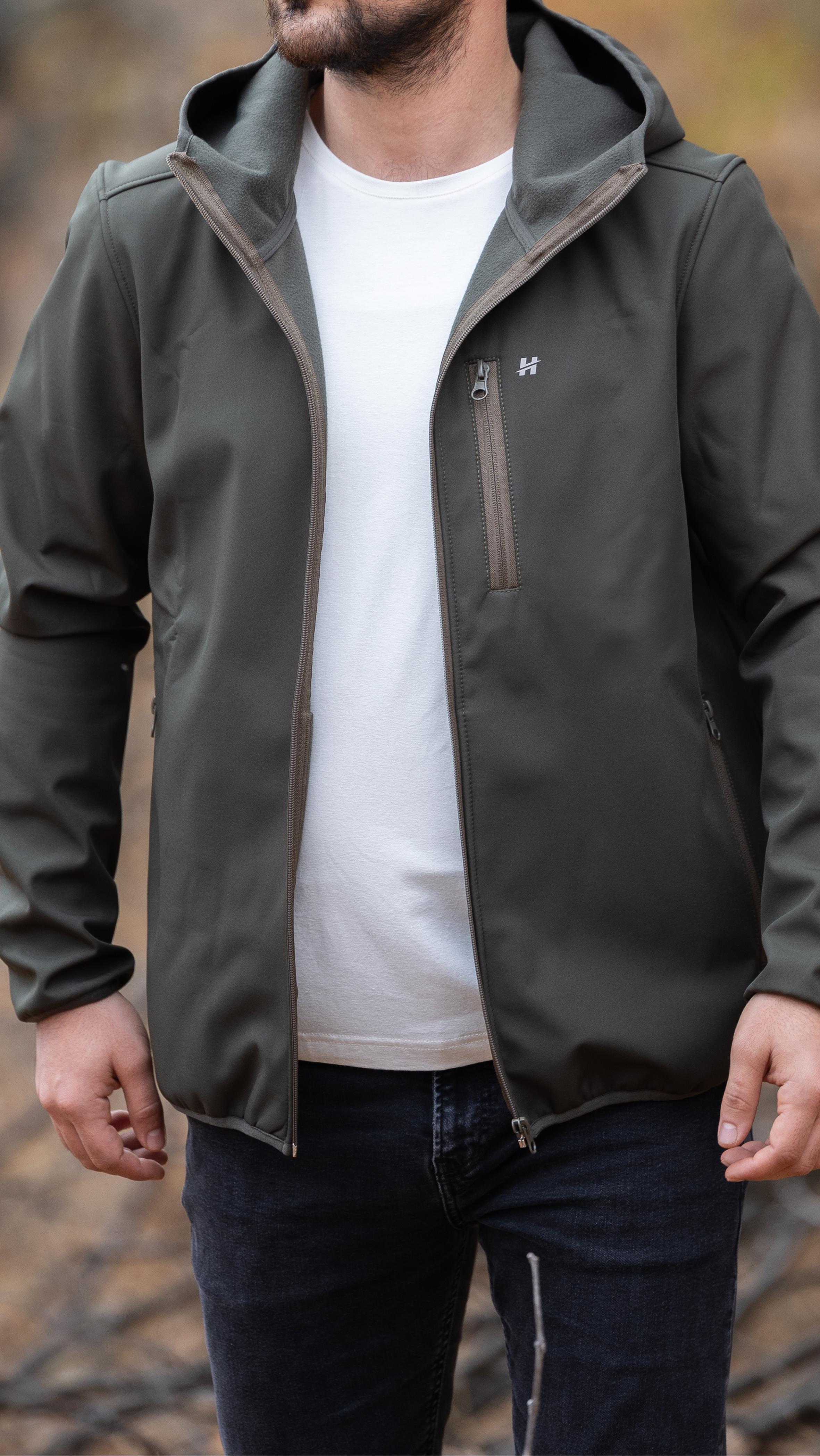 hugluoutdoorYeşil Kapüşonlu Softshell Mont