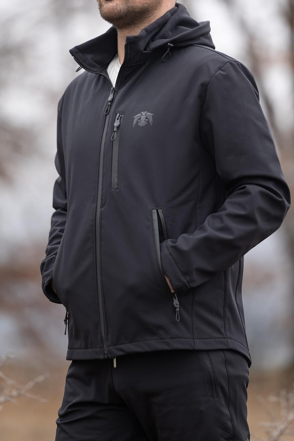 hugluoutdoorSiyah Kapüşonlu Softshell Mont