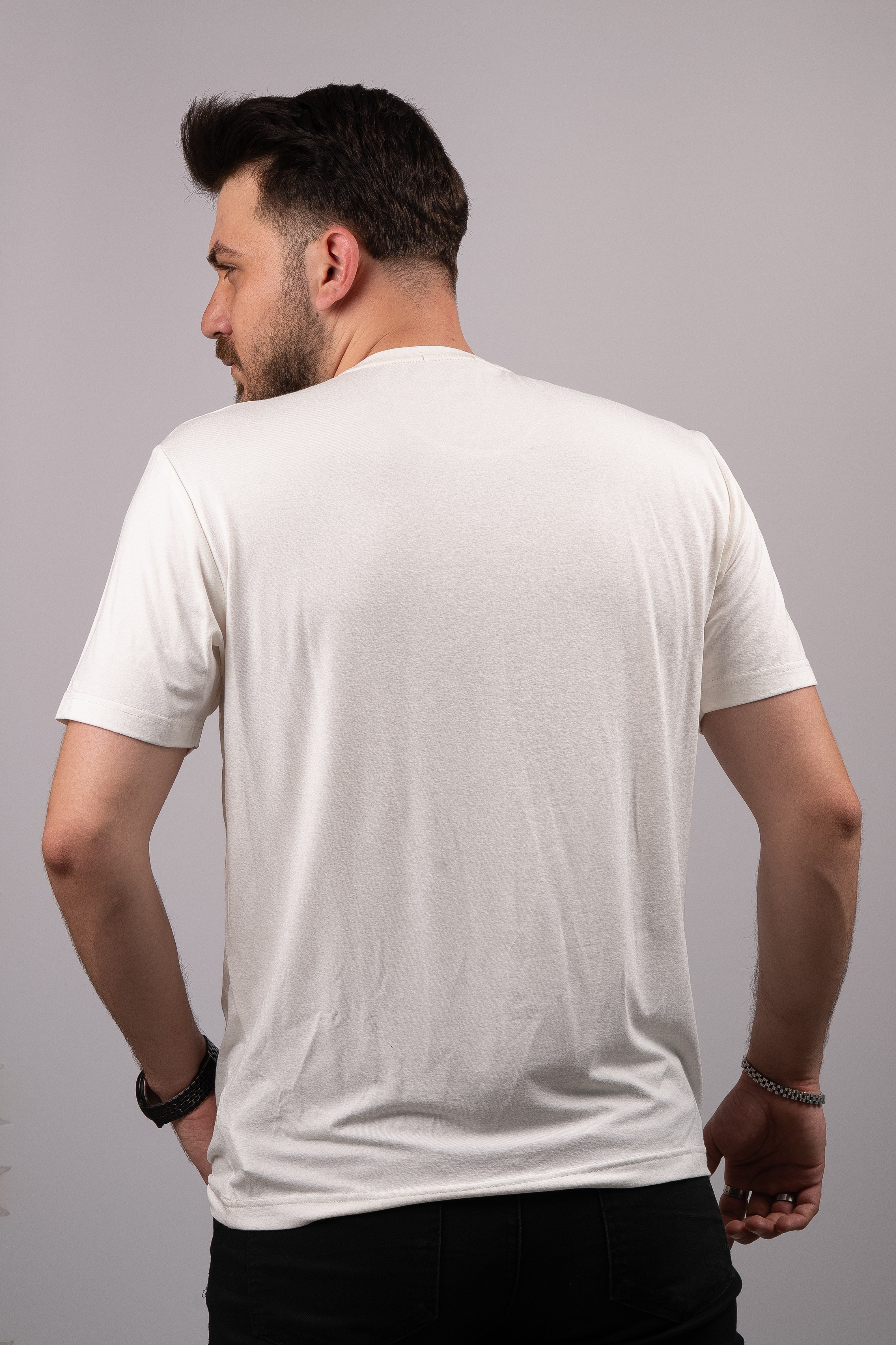 Huğlu Outdoor Ekru Viskon Basic T-shirt