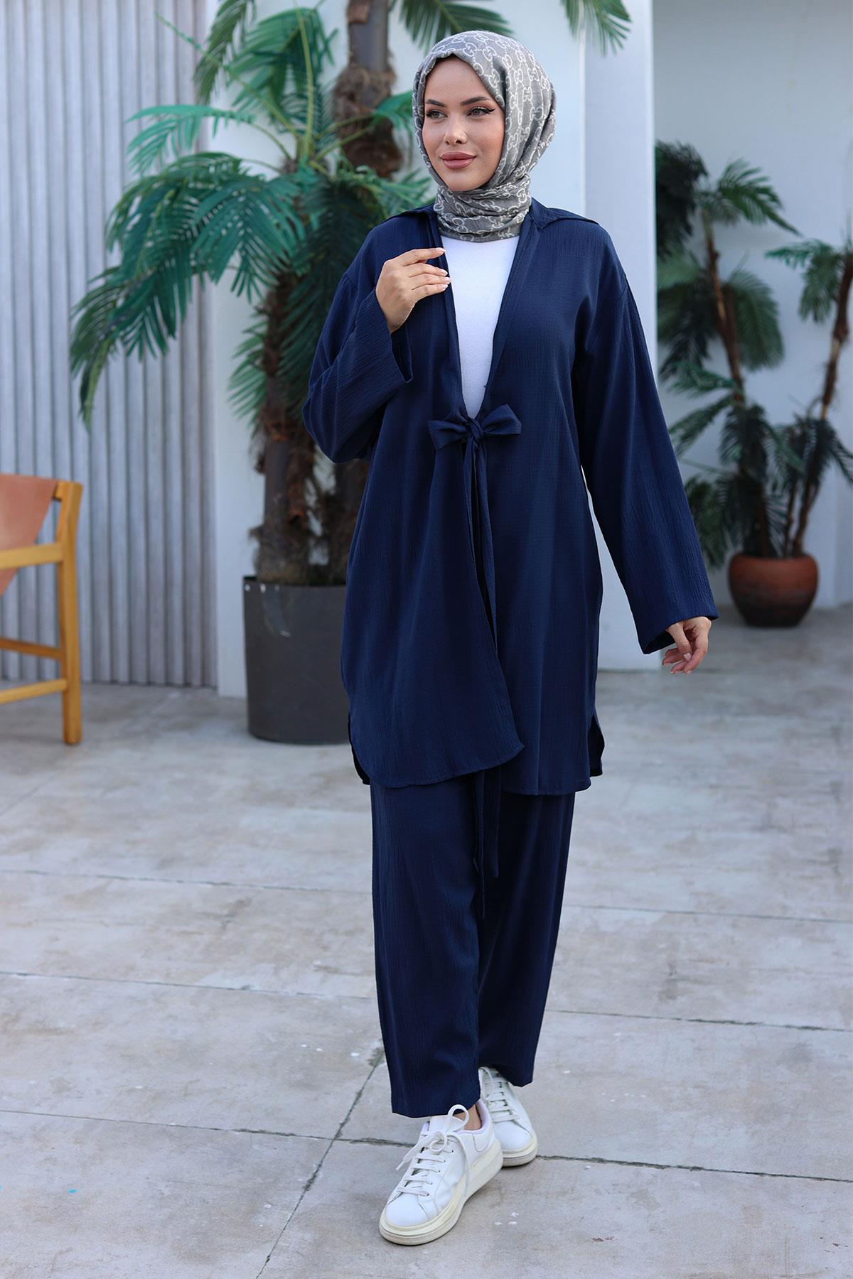 Bağlama Detaylı Kimono Takım Lacivert 1225