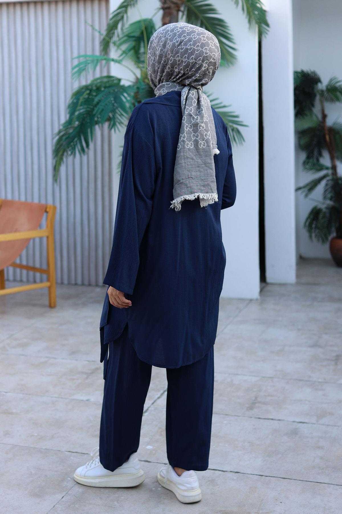 Bağlama Detaylı Kimono Takım Lacivert 1225