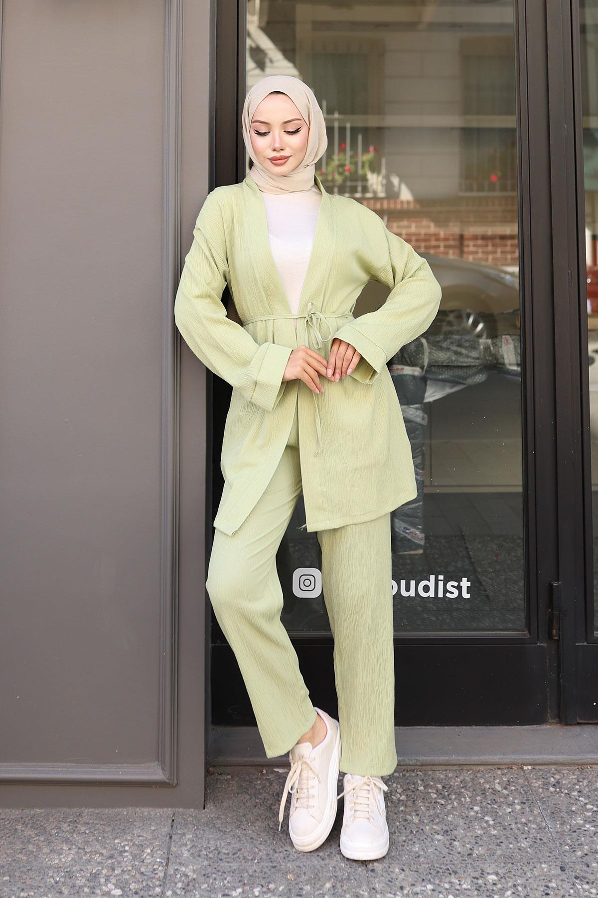 Cep Detaylı Kimono Takım Mint Yeşili