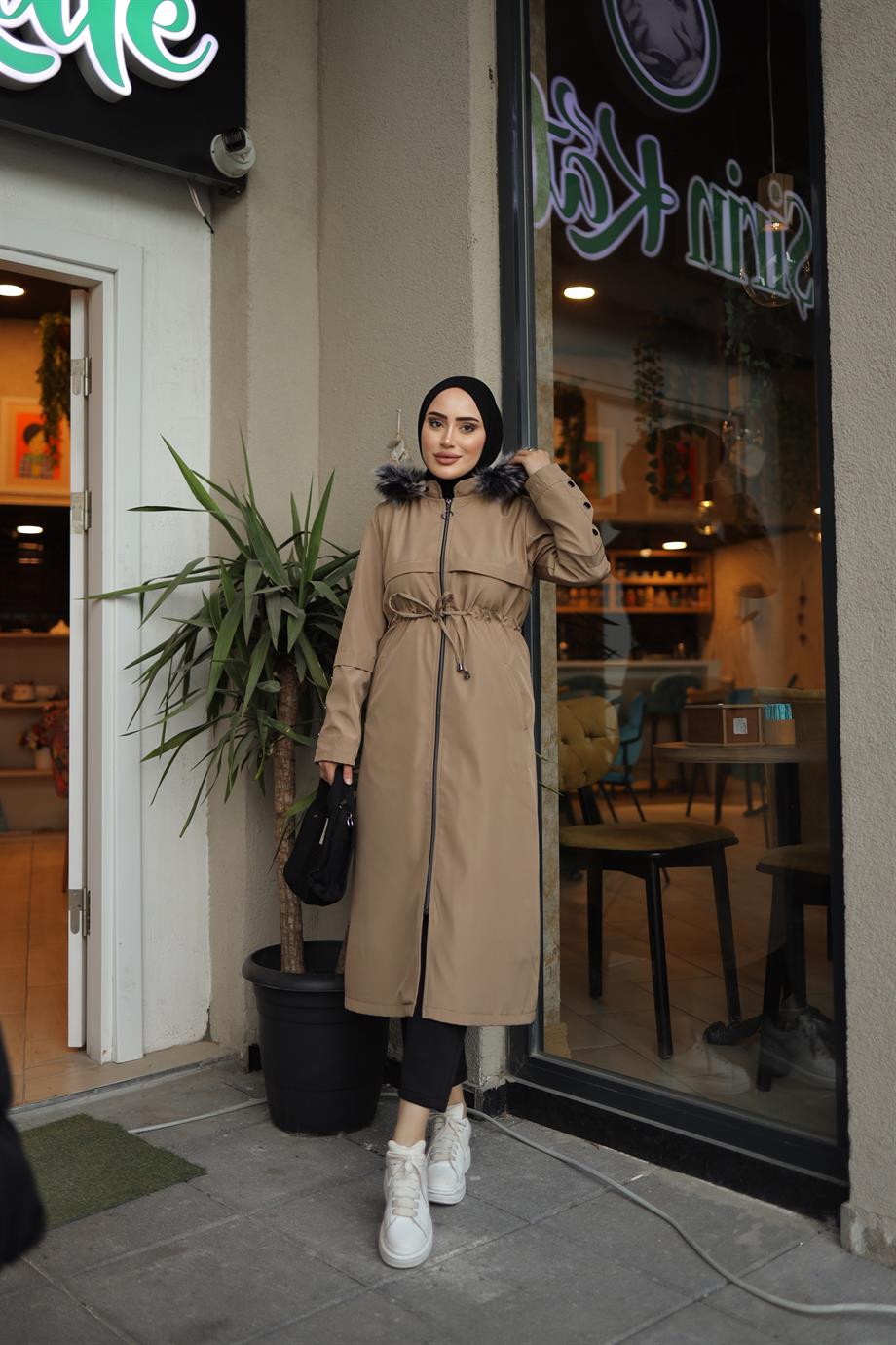 Düğme Detaylı Tesettür Vizon Mont 