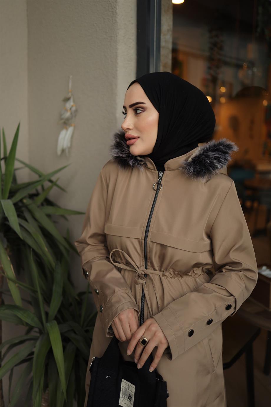 Düğme Detaylı Tesettür Vizon Mont 