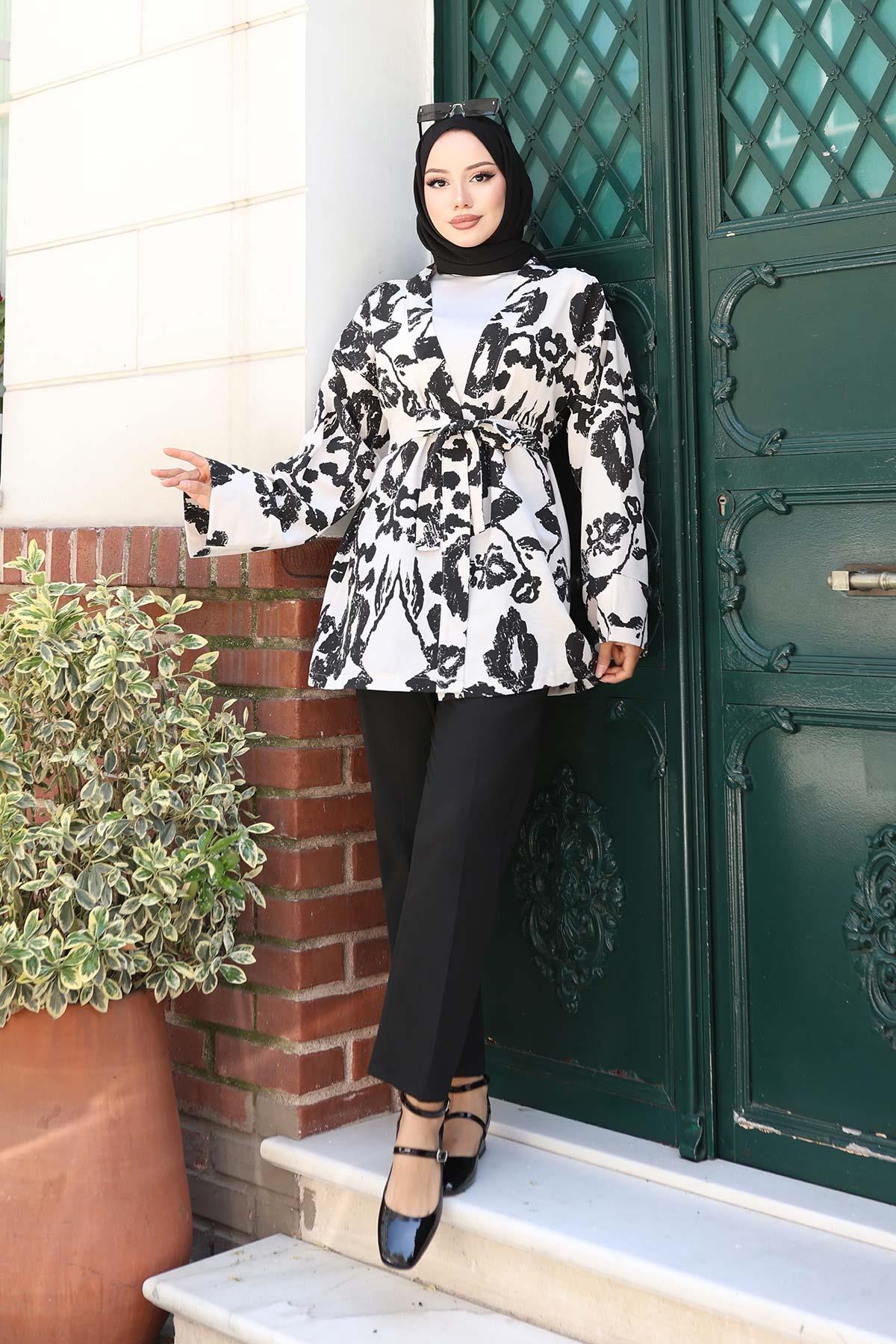 Etnik Desen Kimono Siyah