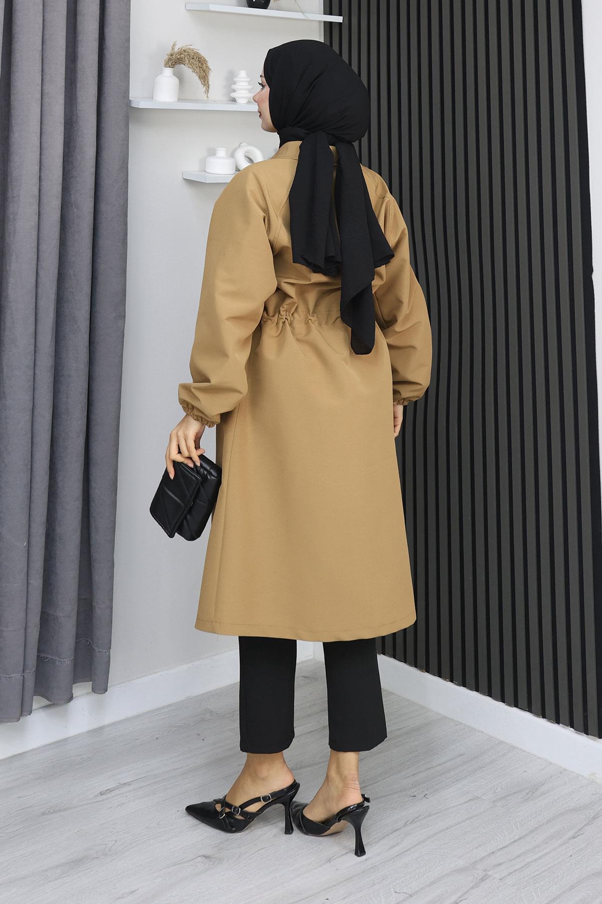 Gizli Patlı Trençkot  Camel 4430