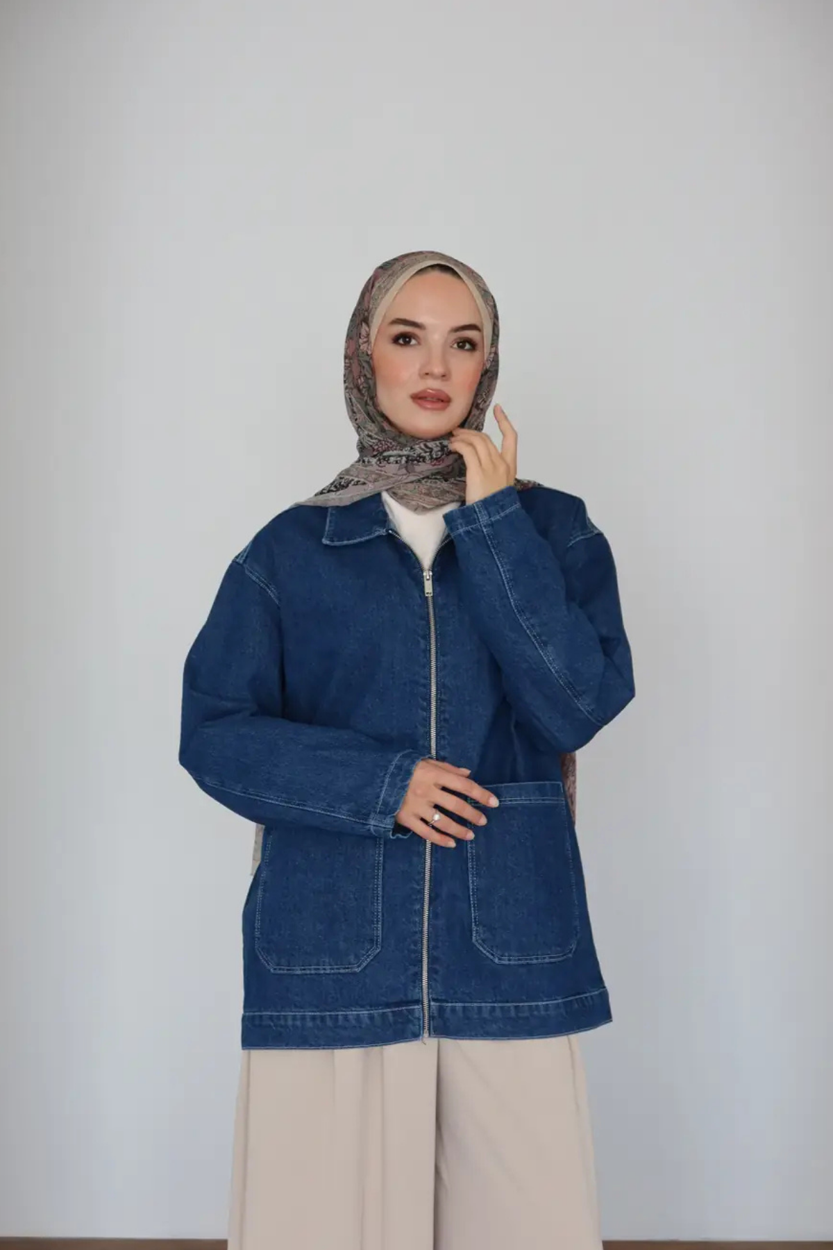 Kot Ceket | Koyu Cepli Fermuarlı Oversize Günlük Stil