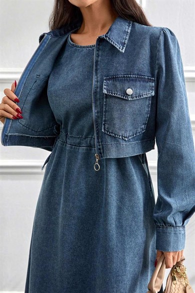 2li Kot Takım Elbise – Kısa Ceketli Denim Tesettür Elbise