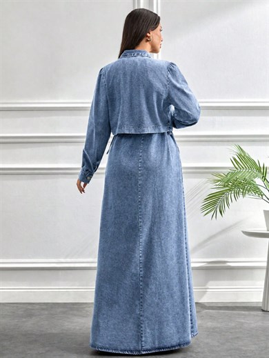 2li Kot Takım Elbise – Kısa Ceketli Denim Tesettür Elbise