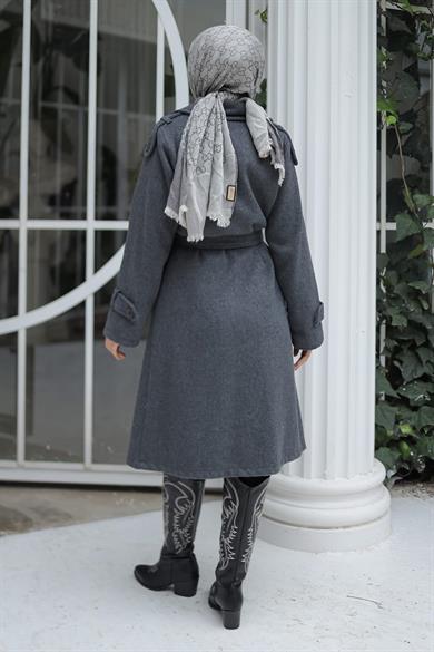 Apolet Detaylı Kaşe Kaban Antrasit 