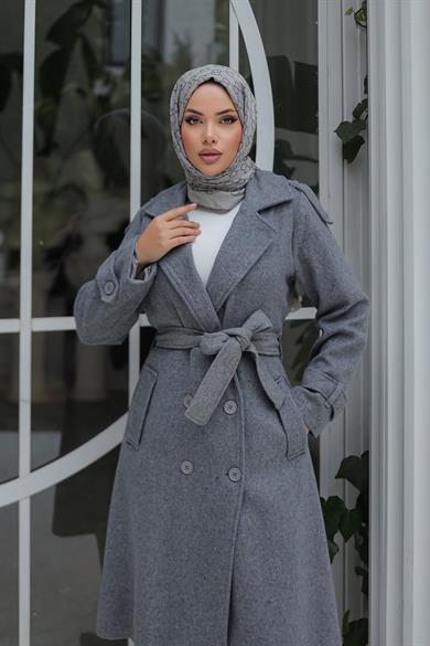 Apolet Detaylı Kaşe Kaban Gri 