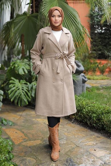 Apolet Detaylı Kaşe Kaban Vizon 