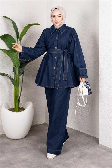 Apolet Detaylı Kot Takım Koyu Mavi